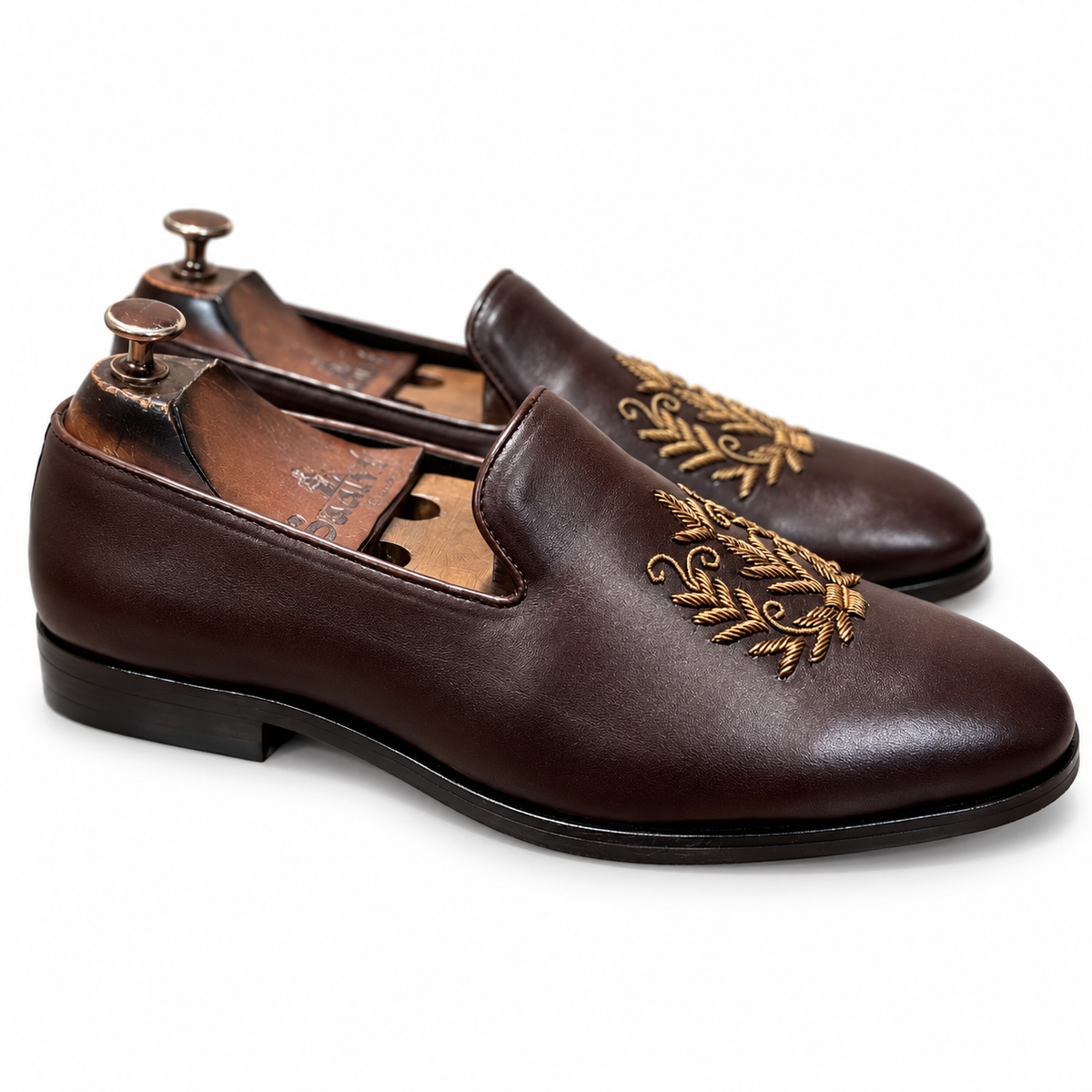 Aranya Dark Brown Leather Zardosi Loafers