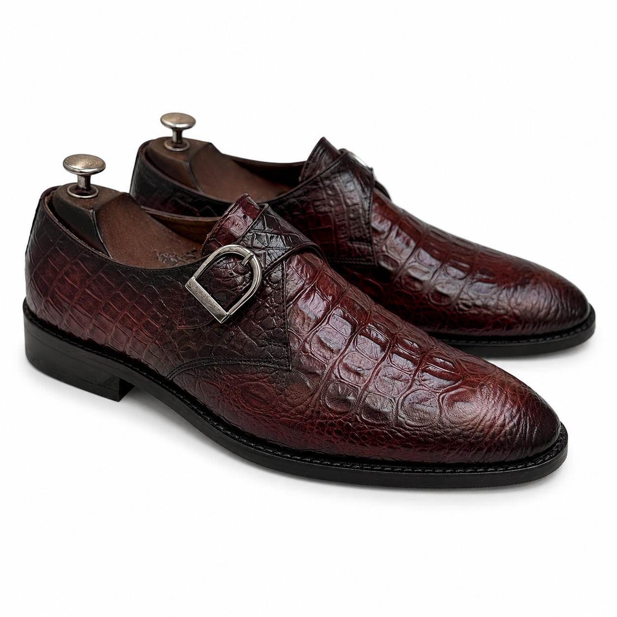 Bordeaux Monarch Croc Monk Straps