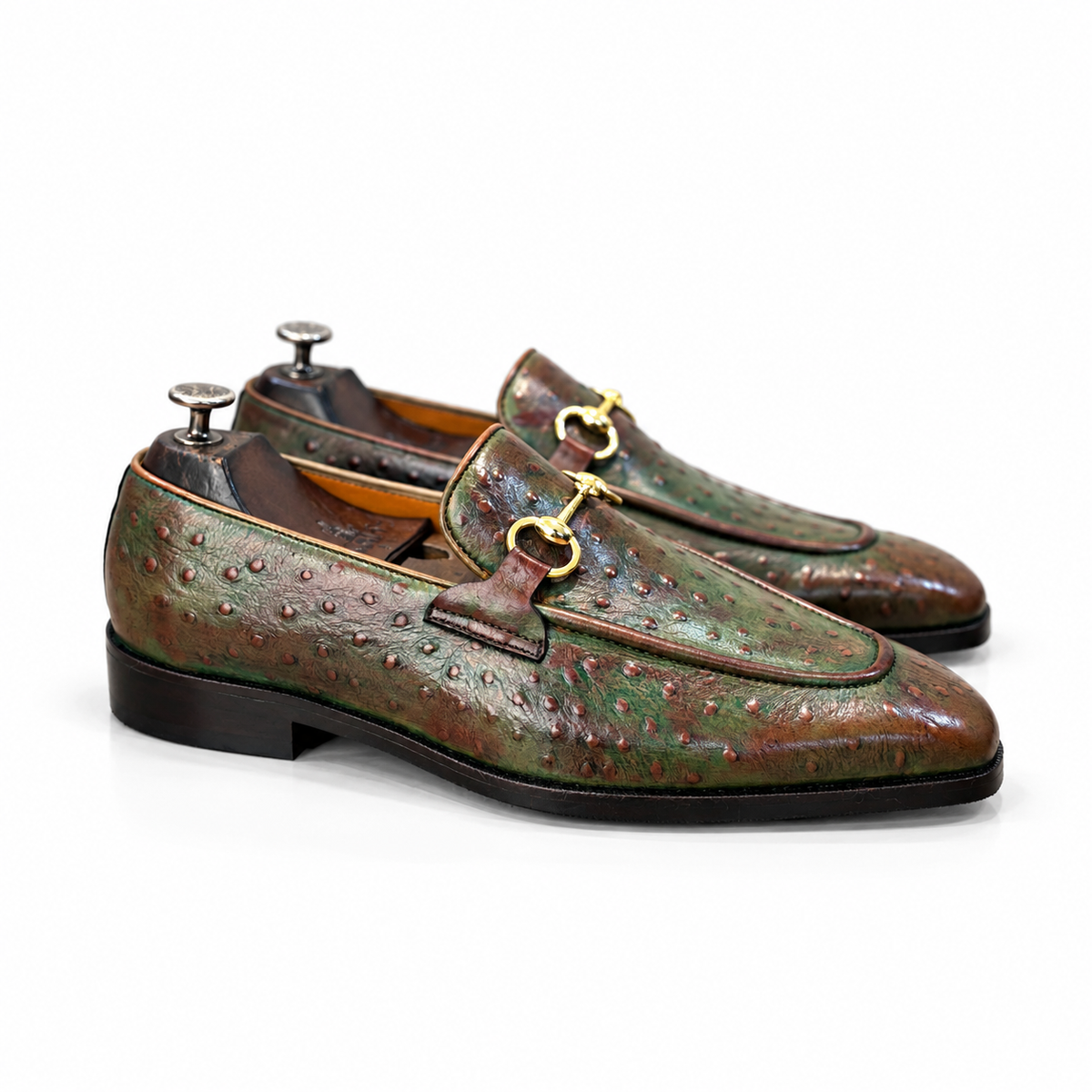 Ostrich Embossed Loafers Antiqued