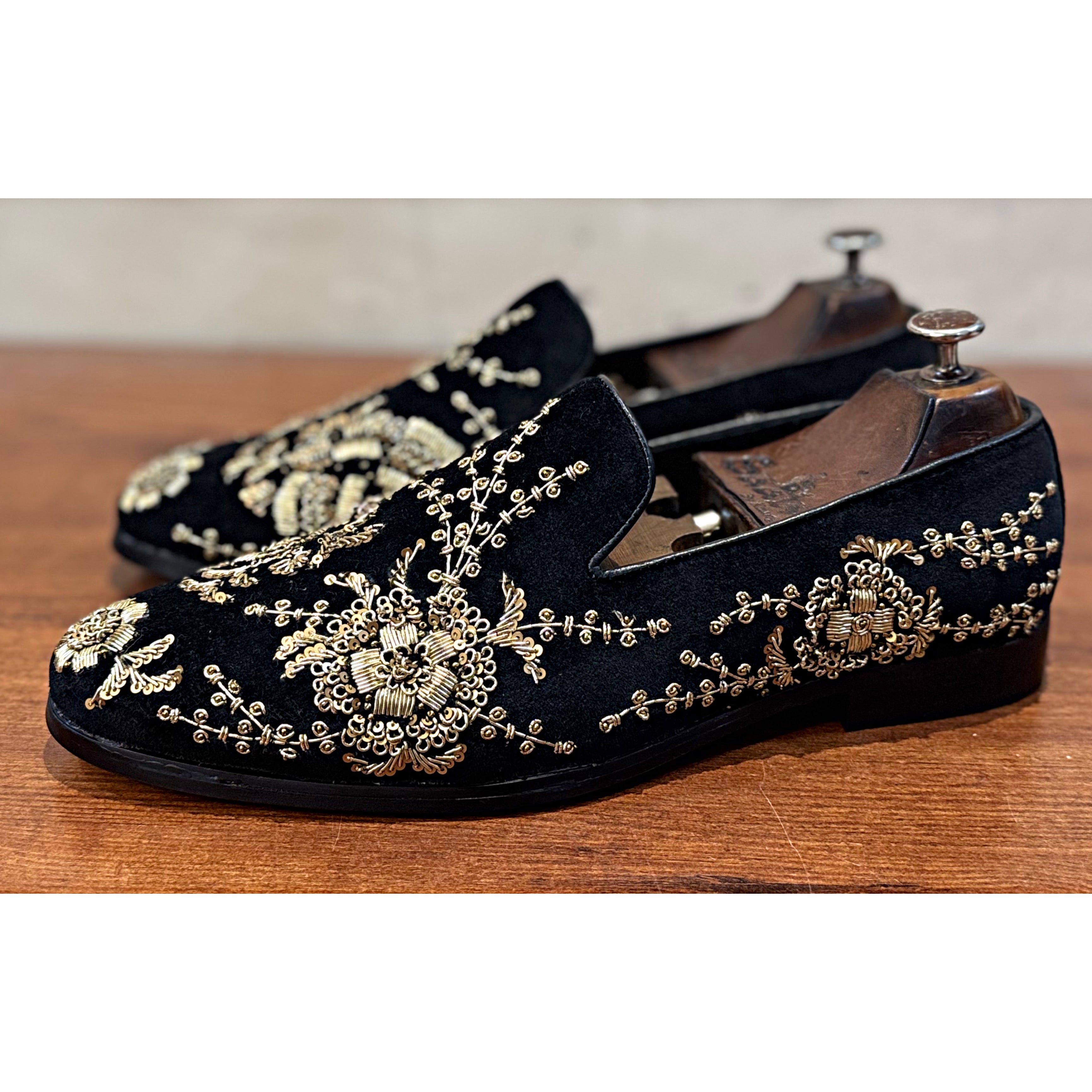 Black Velvet Gold Zardosi Slipon
