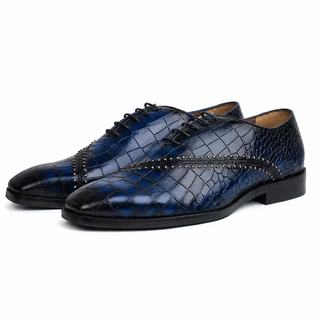 The Kensington Midnight – Croc-Embossed Studded Oxford