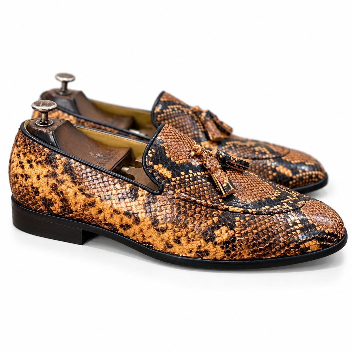 Aureum Exotic Snake Foil Tassel Loafers