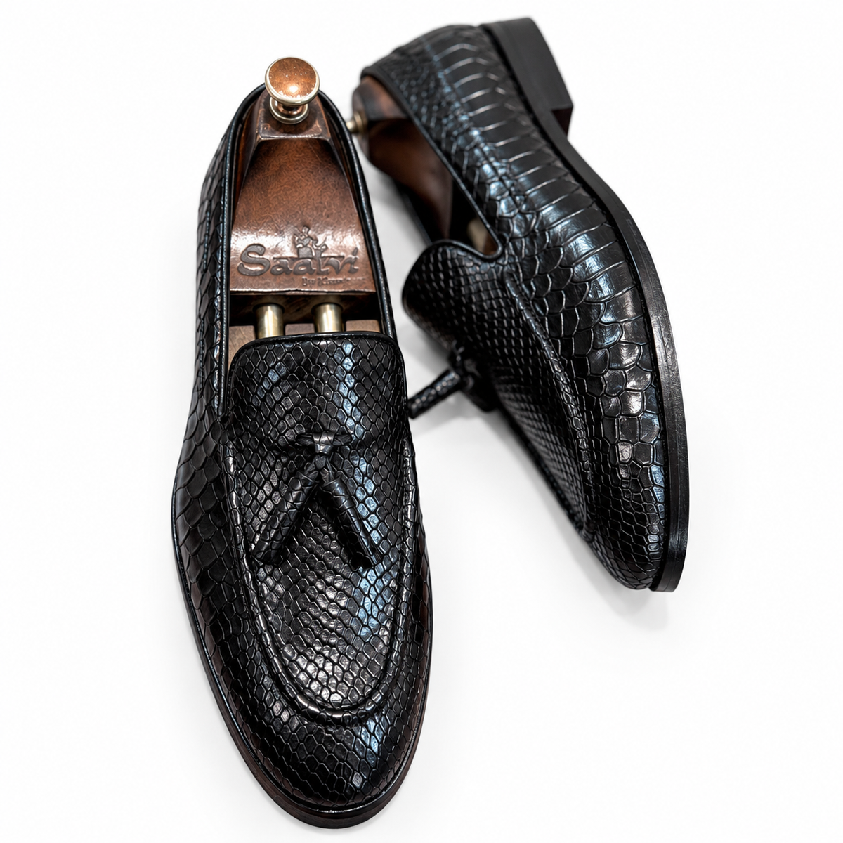 Noir Serpent Royale Tassel Loafers