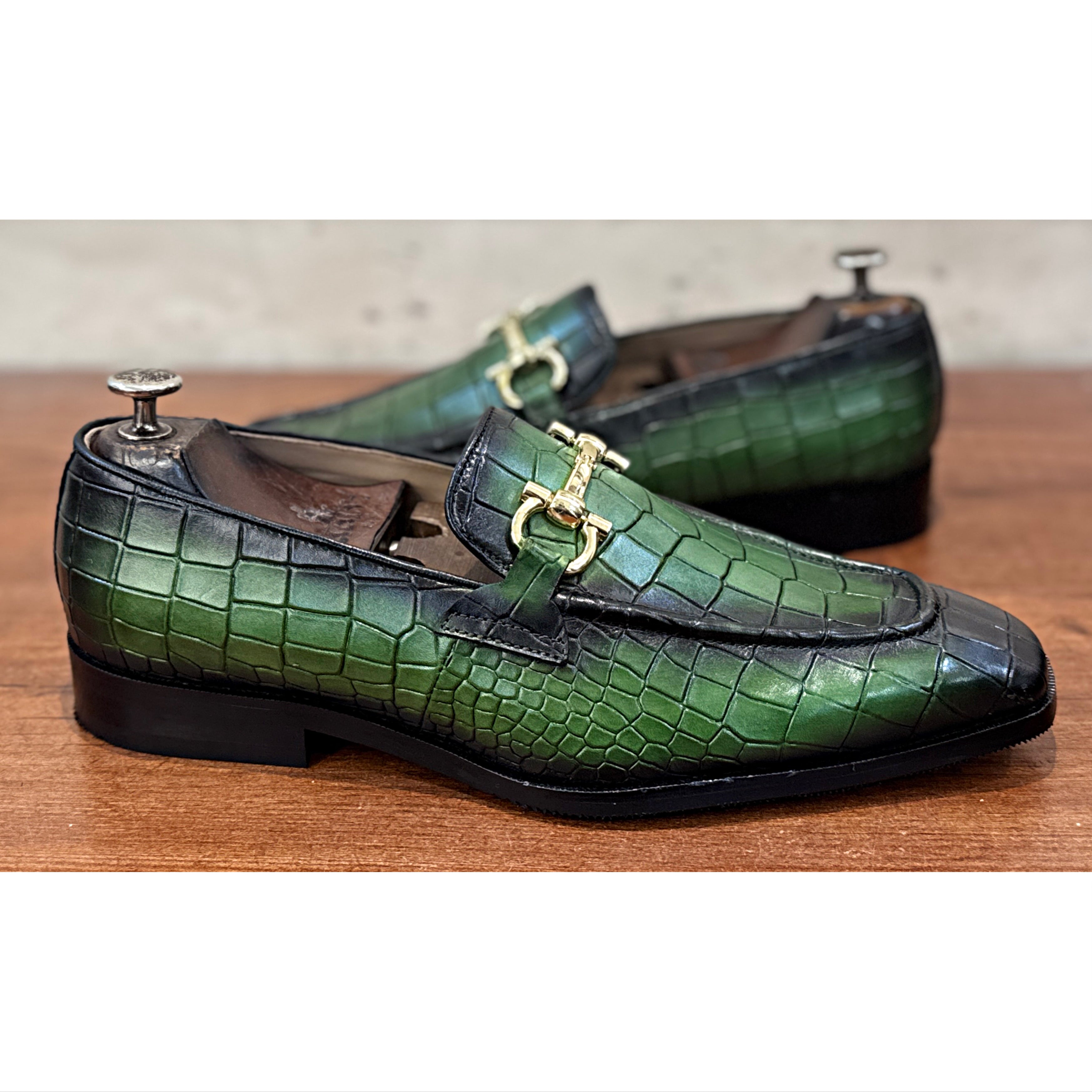 Emerald Croc Luxe Bit Loafers – Handcrafted Italian Style Slip-Ons