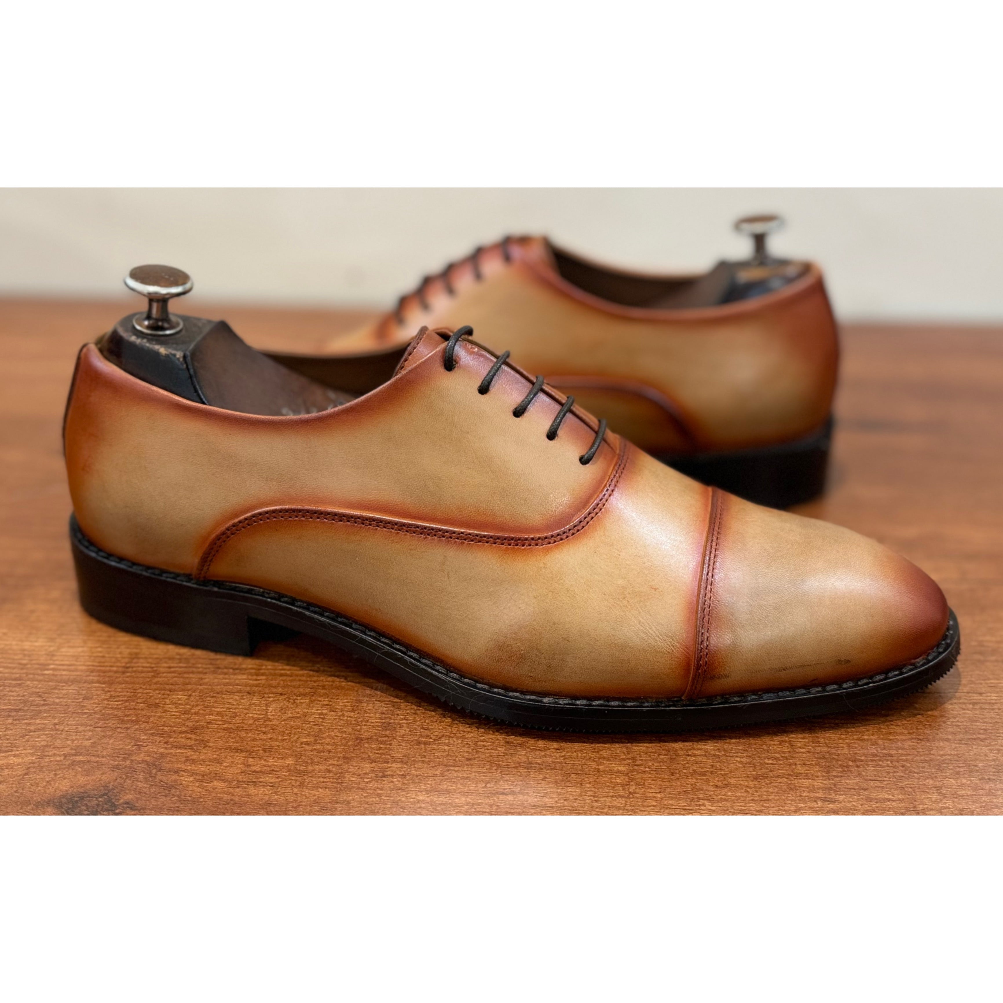 Tan Mirror Captoe Oxfords