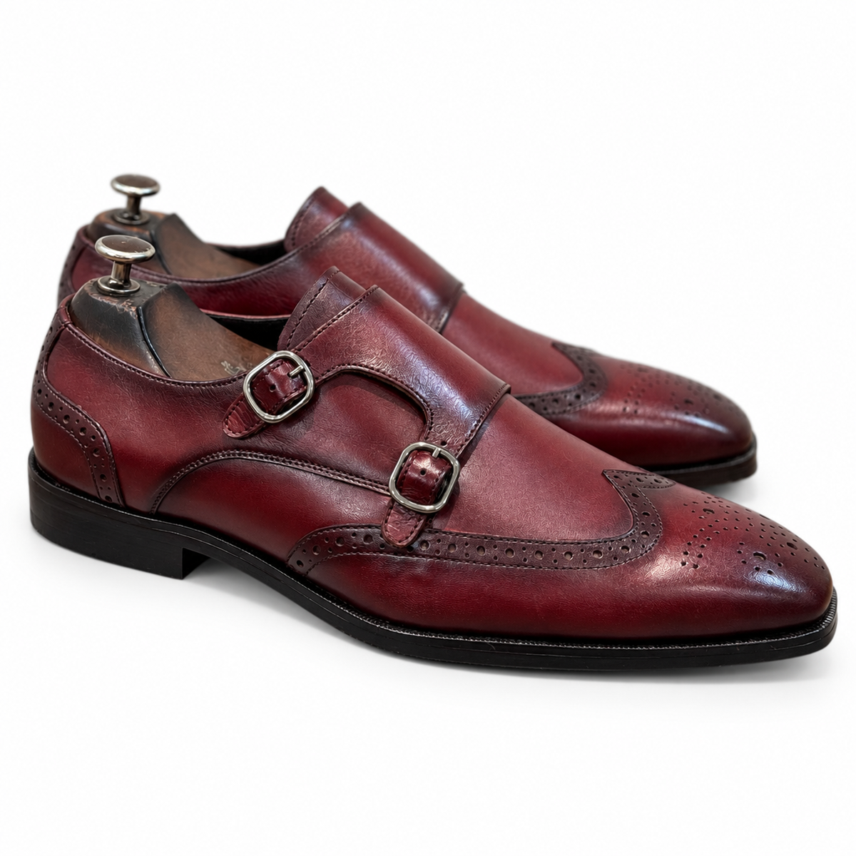 Bordeaux Royale Hand-Patina Double Monk Brogue Shoes