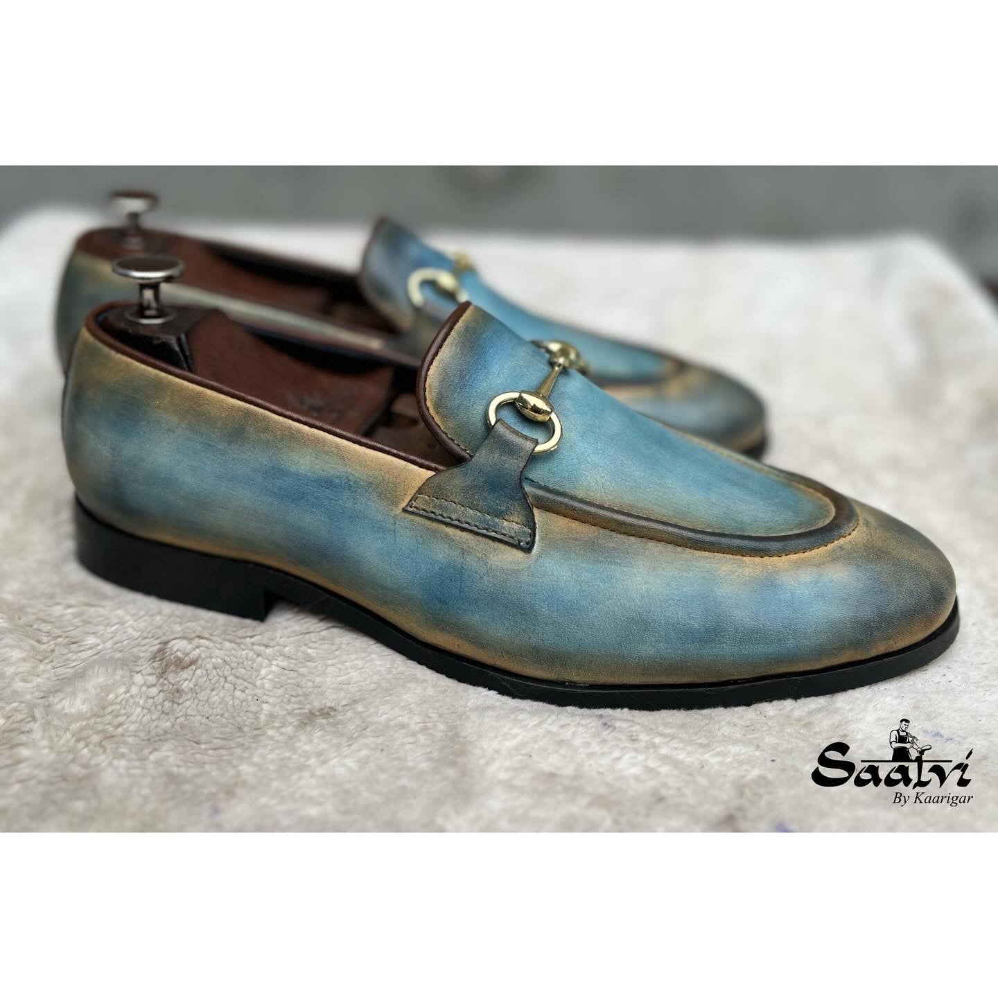 Horsebit Loafers Blue Hand Patina