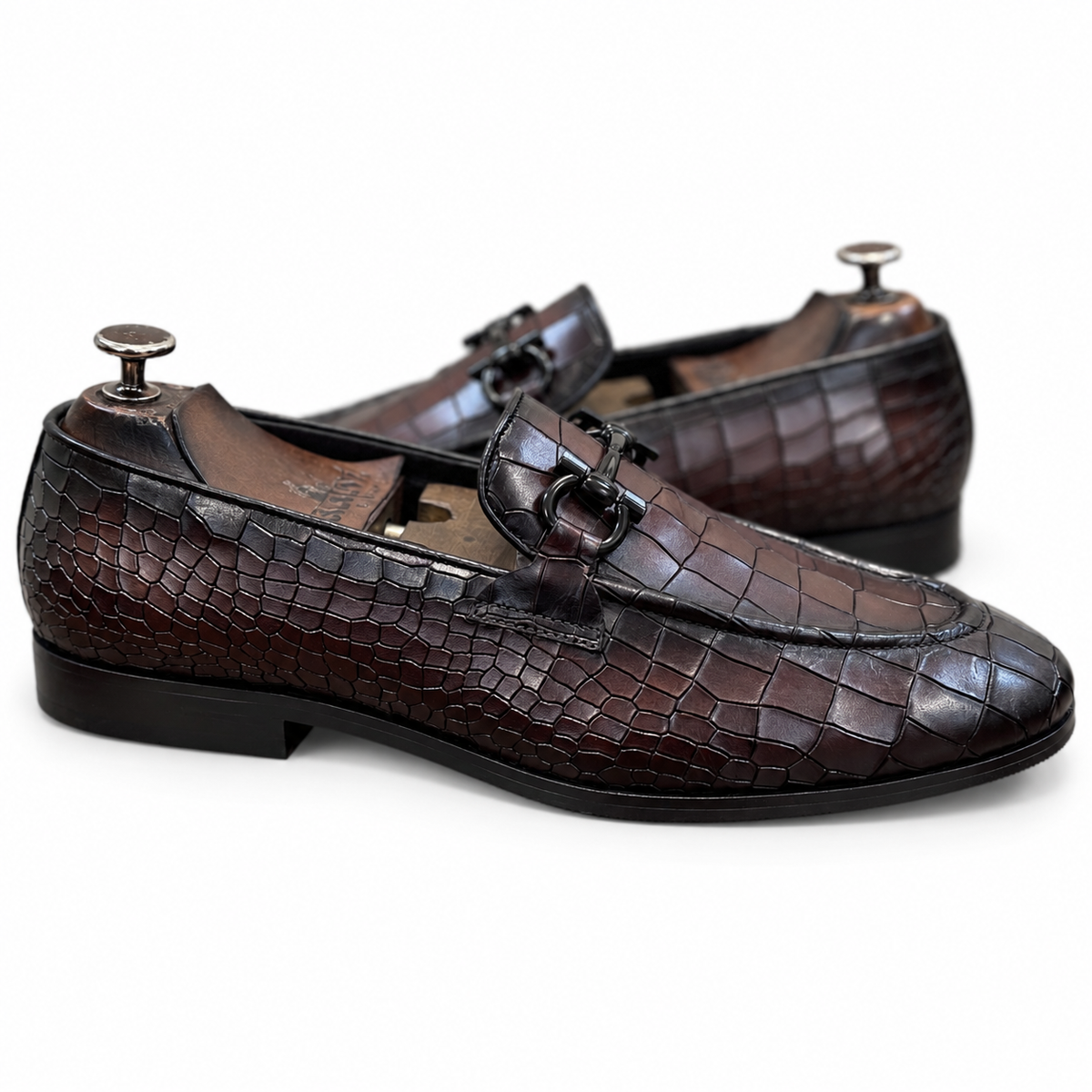 Dark Chocolate Croc Horsebit Loafers