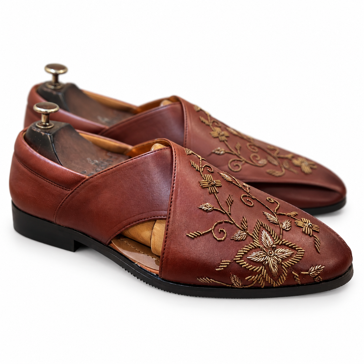 Brown Gold Embroidered Peshwari Sandals