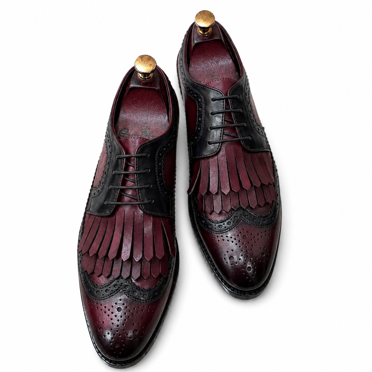 Imperial Kiltie Longwing Oxfords – Bordeaux Hand Patina Luxury Brogue Dress Shoes for Men