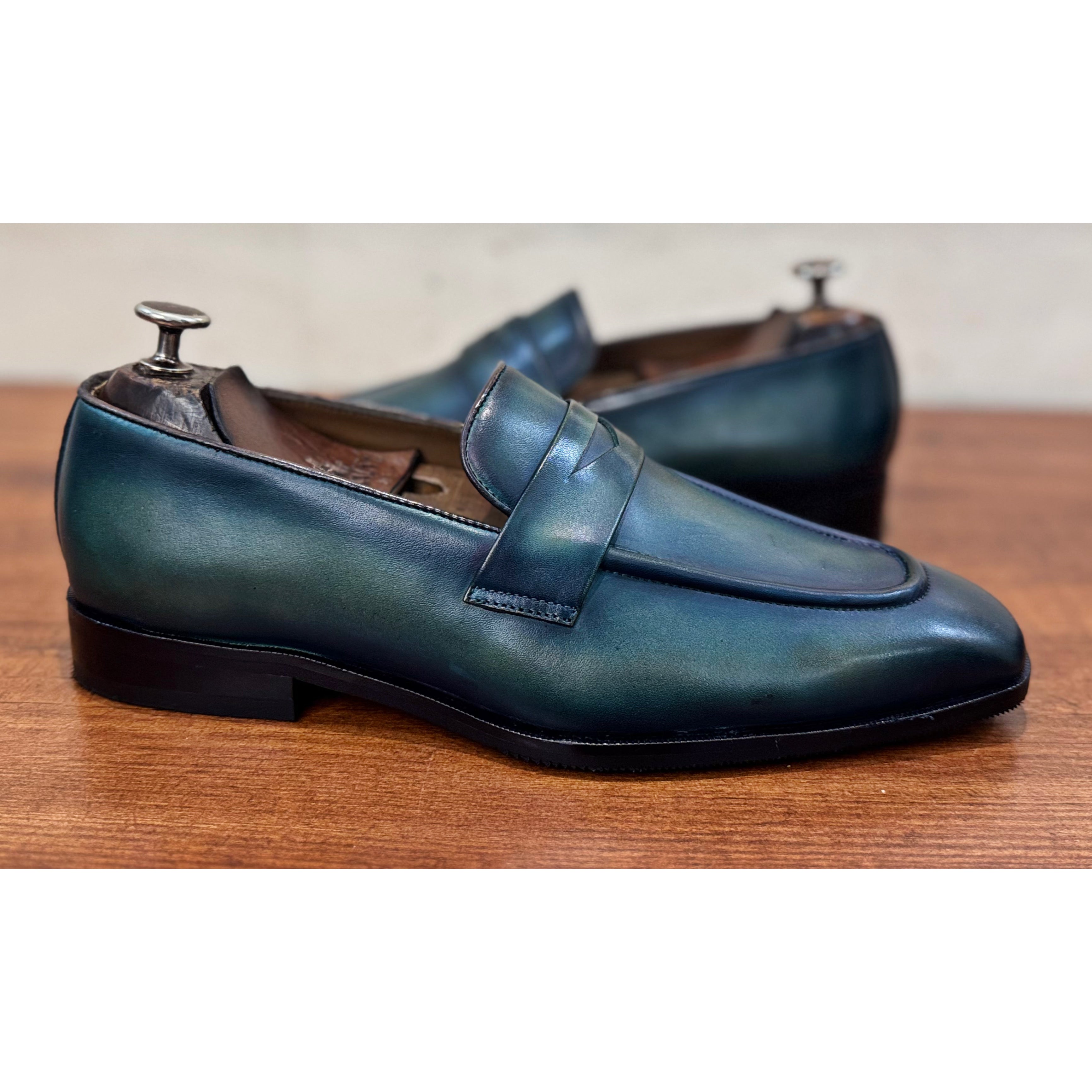 Penny Loafers Aqua Hand Patina