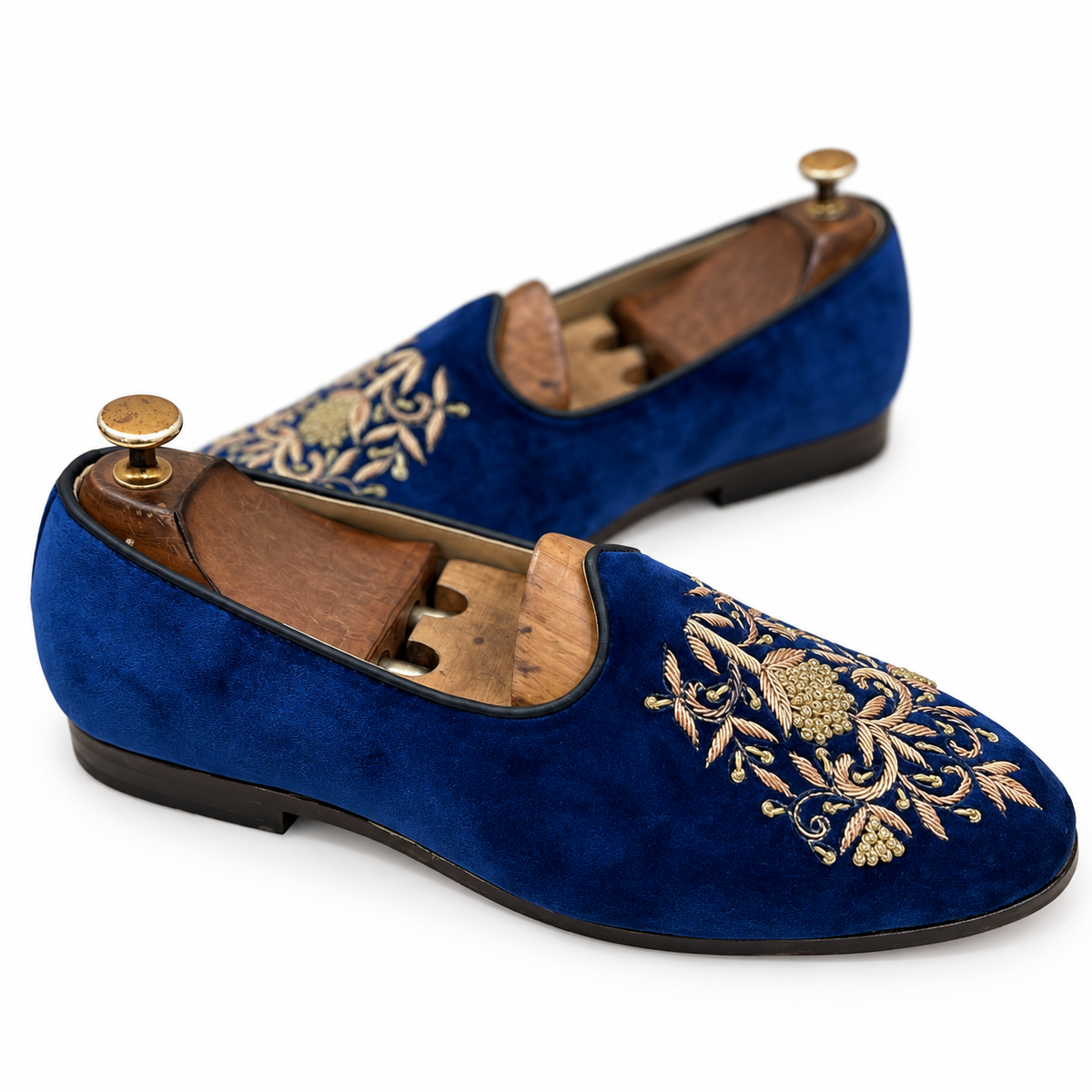 Sapphire Blue Velvet Zardosi Embroidered Loafers