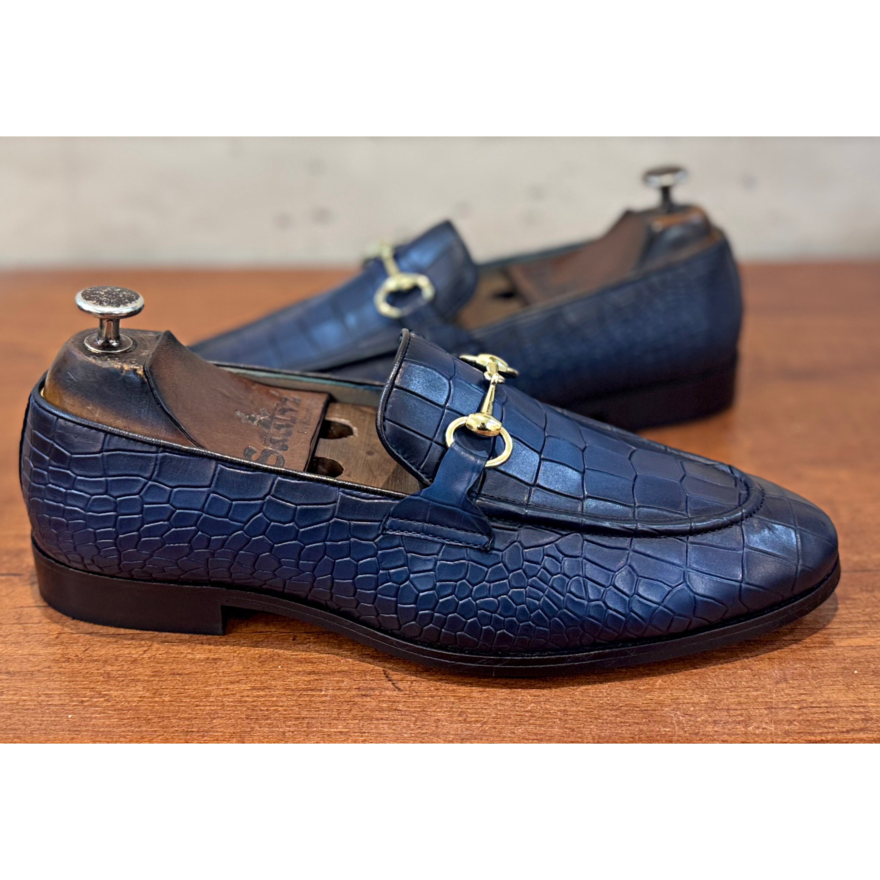 Blue Croco Horsebit Loafers