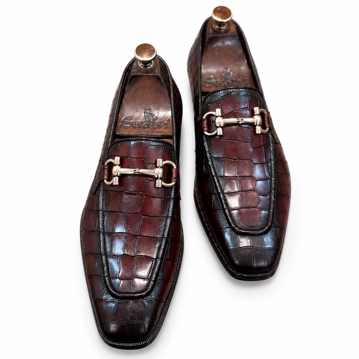 Oxblood Croc Horsebit Loafers