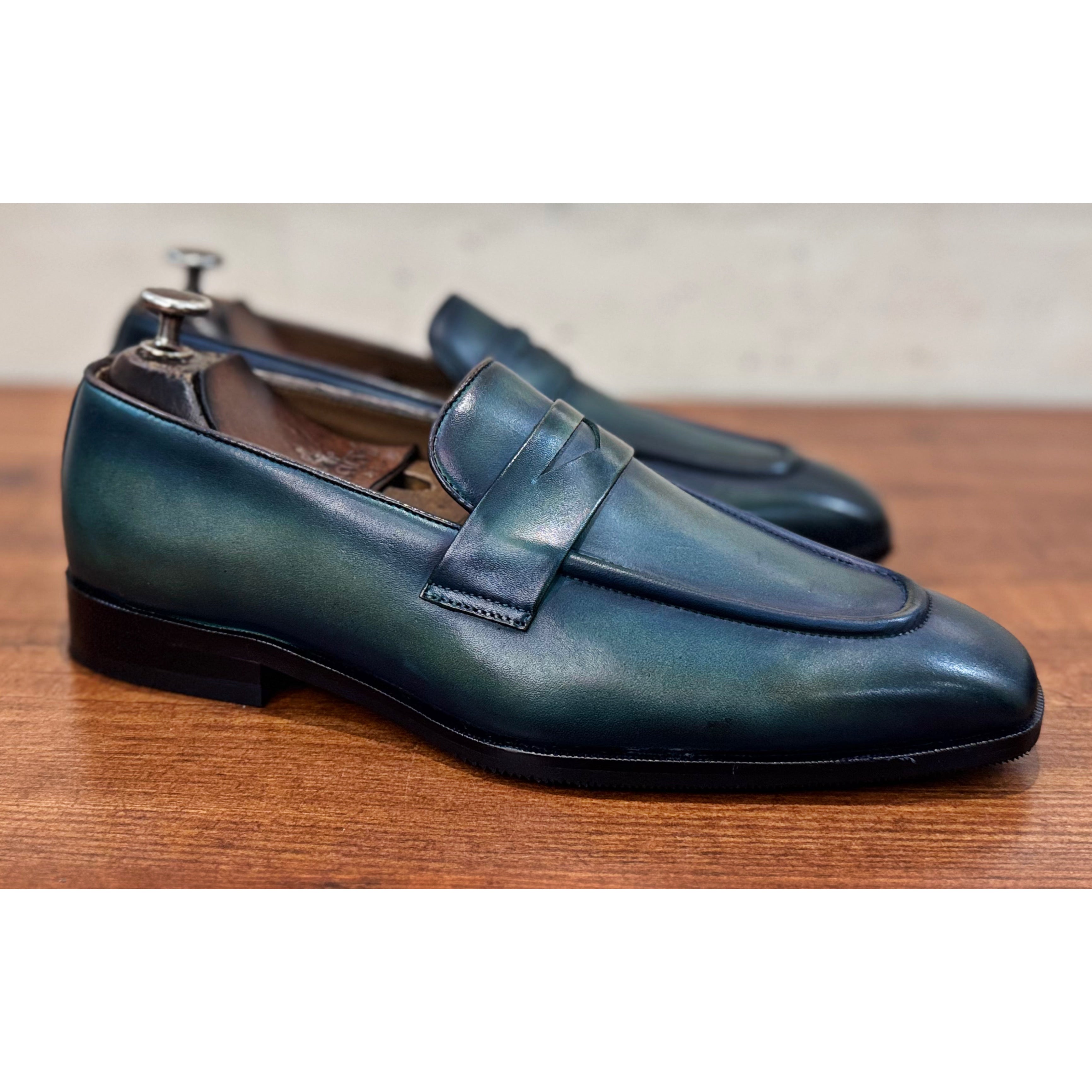 Penny Loafers Aqua Hand Patina