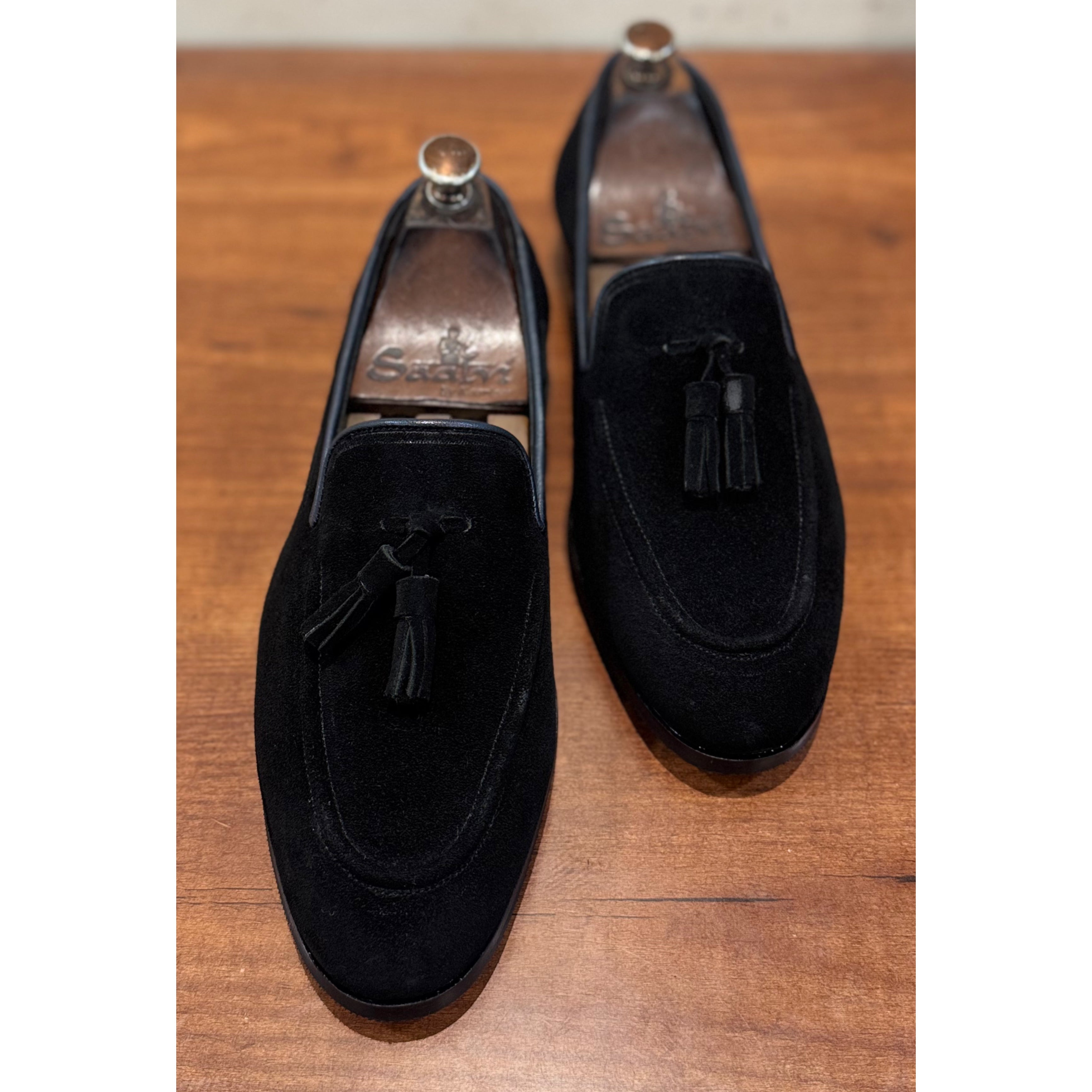 Black Suede Loafers With Tassels