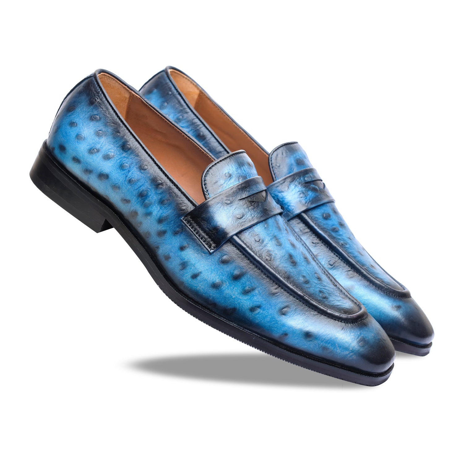 Ostrich Penny Loafers Blue
