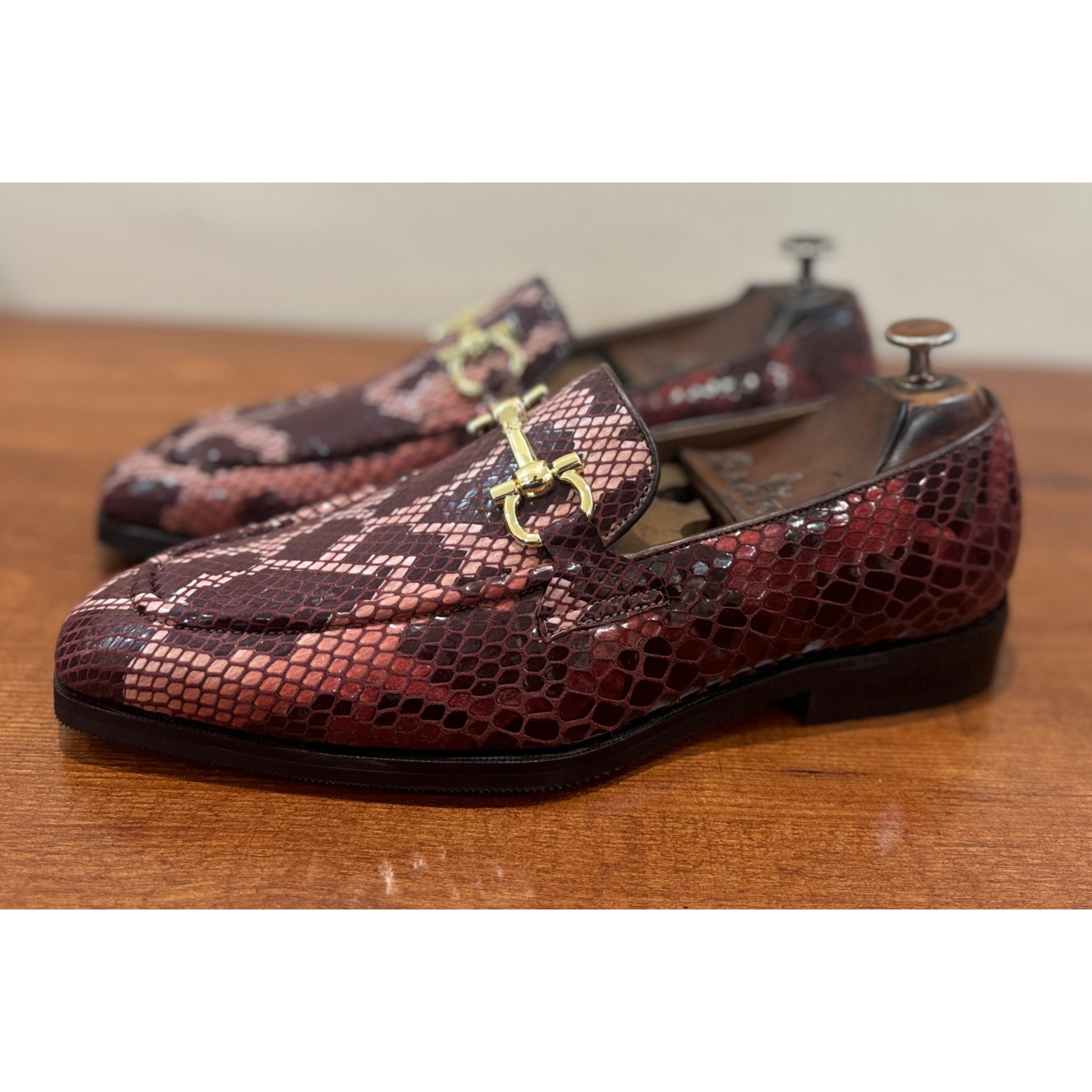 Saalvi Ellis Red Snake Print Loafers
