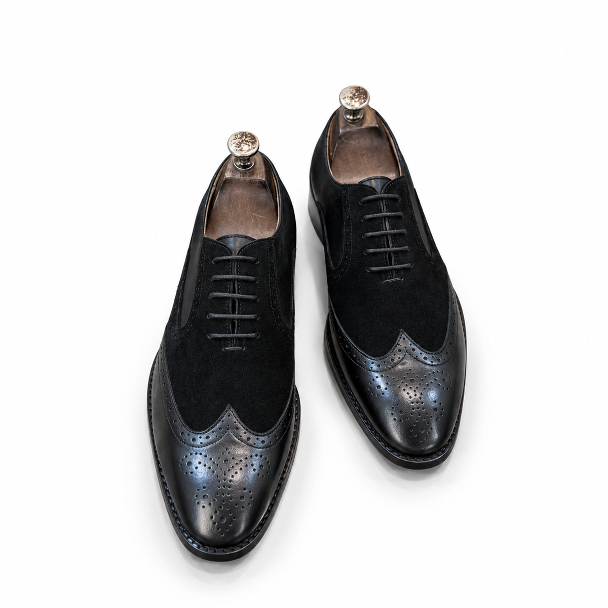 Noir Regent — Black Leather & Suede Wingtip Oxfords