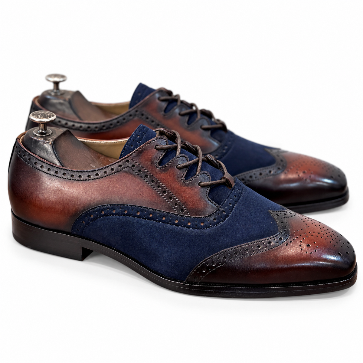 Noir Bordeaux Hand-Patina Cross-Lace Wingtip Oxford Shoes