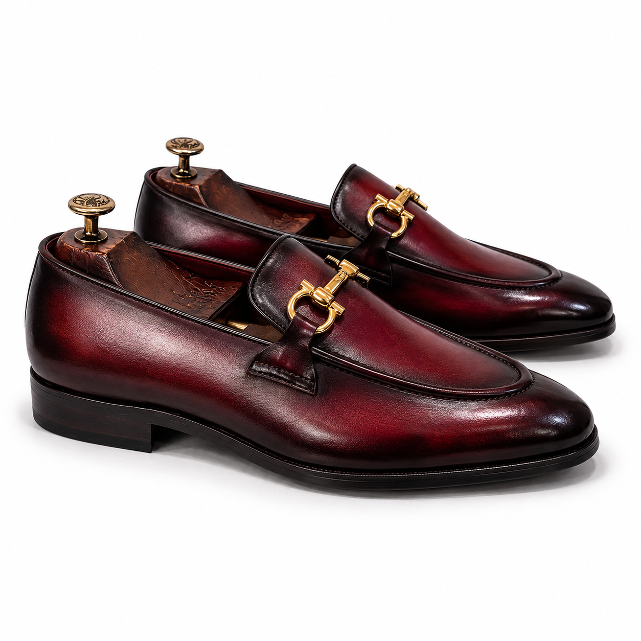 Bordeaux Gold Horsebit Leather Loafers