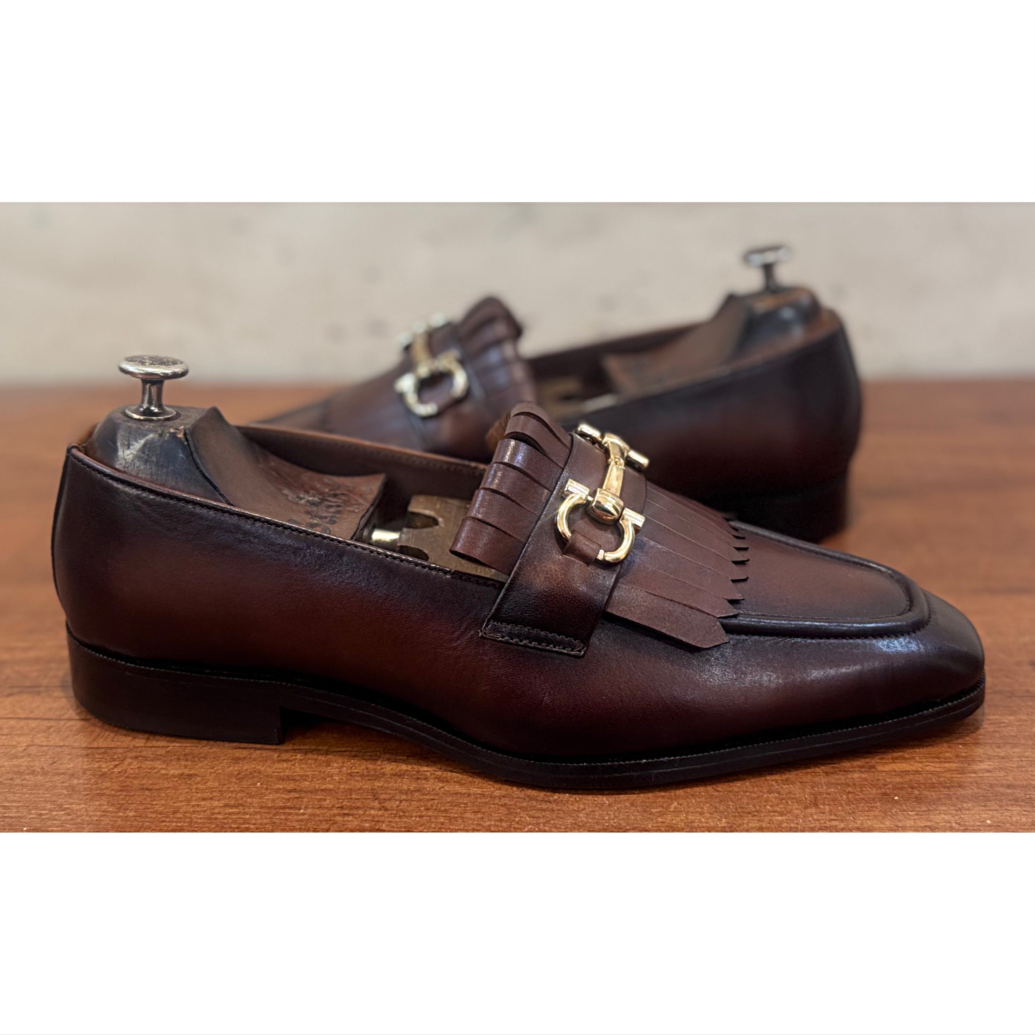 Brown Fringe Loafers Hand Patina
