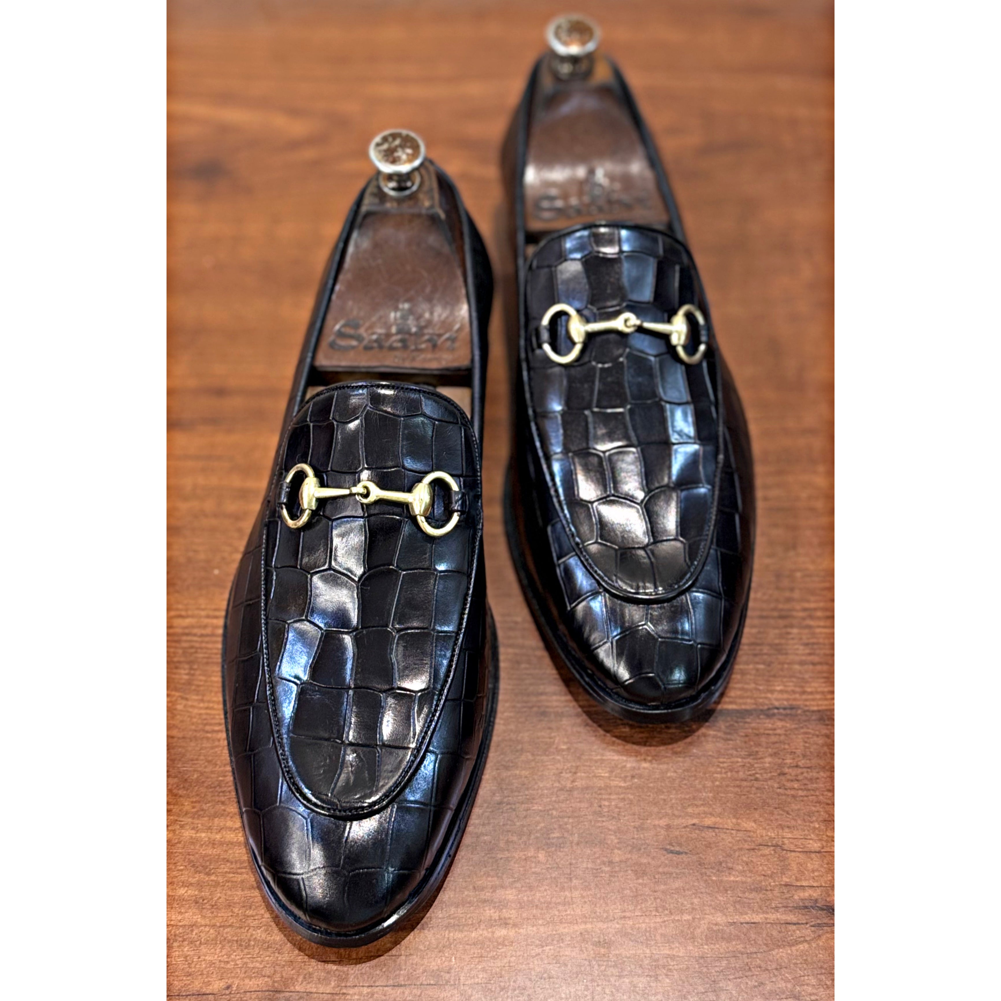 Horsebit Loafers - Croco Blk