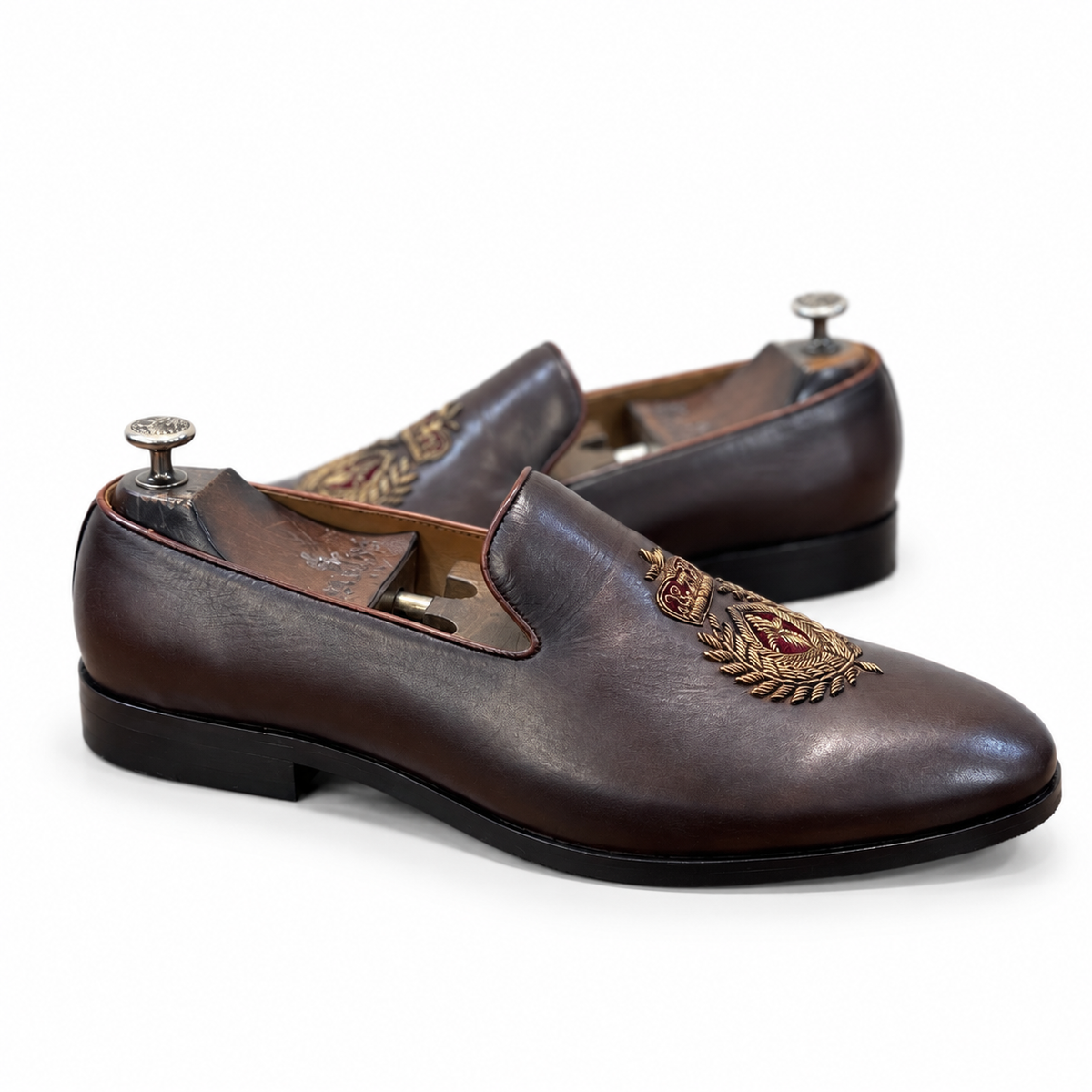 Espresso Sovereign Crest Embroidered Loafers