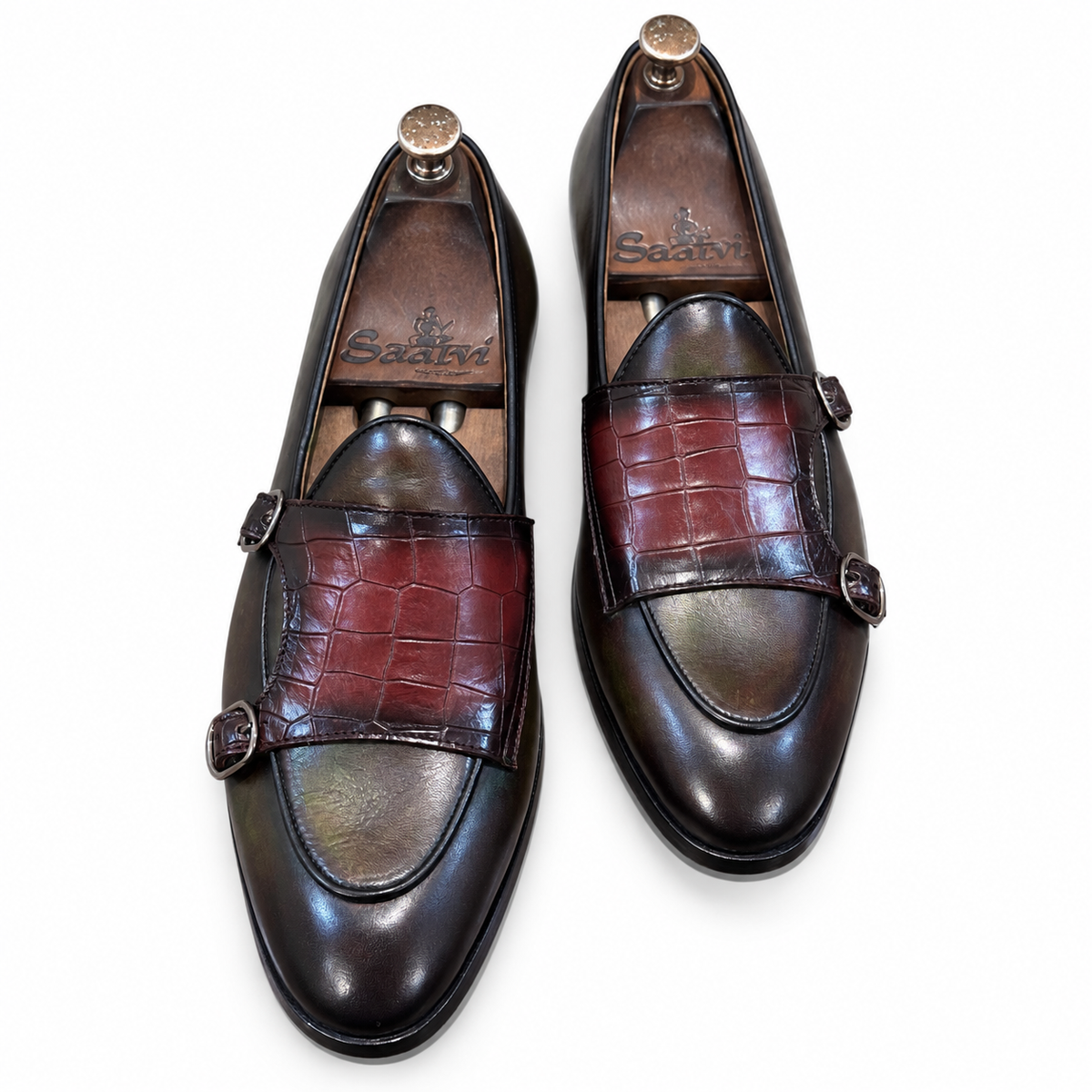 Bordeaux Olive Double Monk Straps