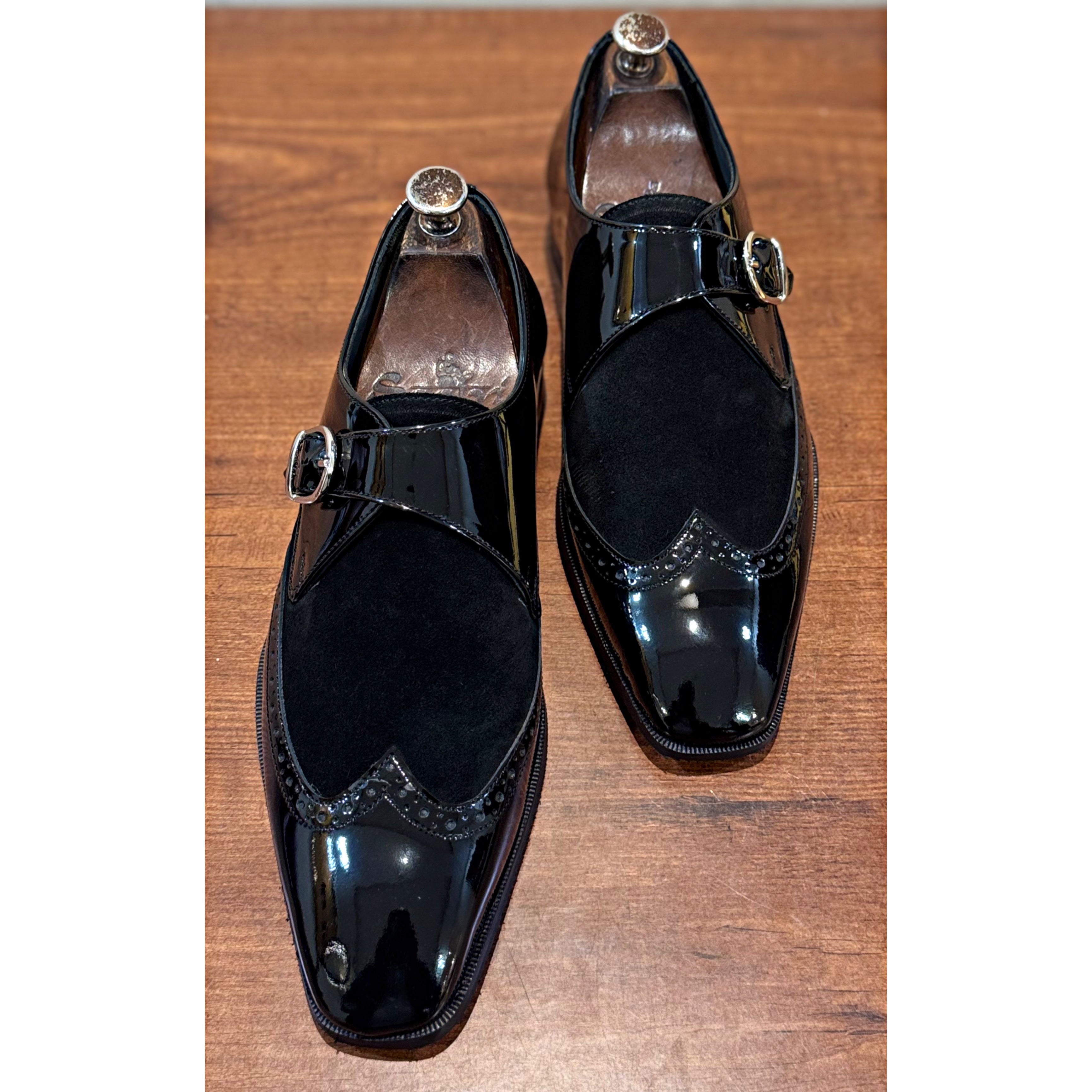 Black Patent Single Monk Straps