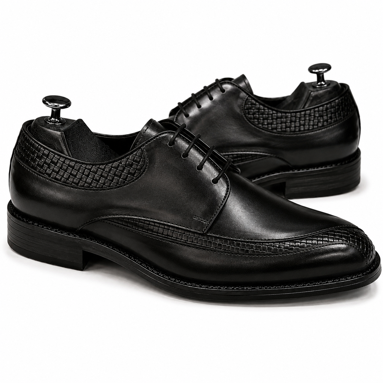 Onyx Royale Woven-Texture Leather Derby