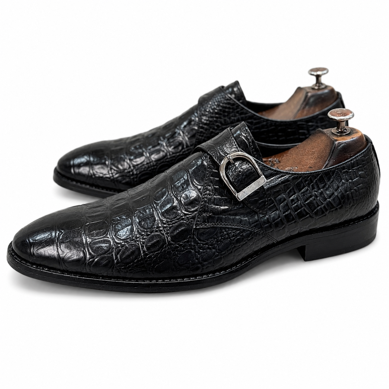 Single Monk Strap Black Croco