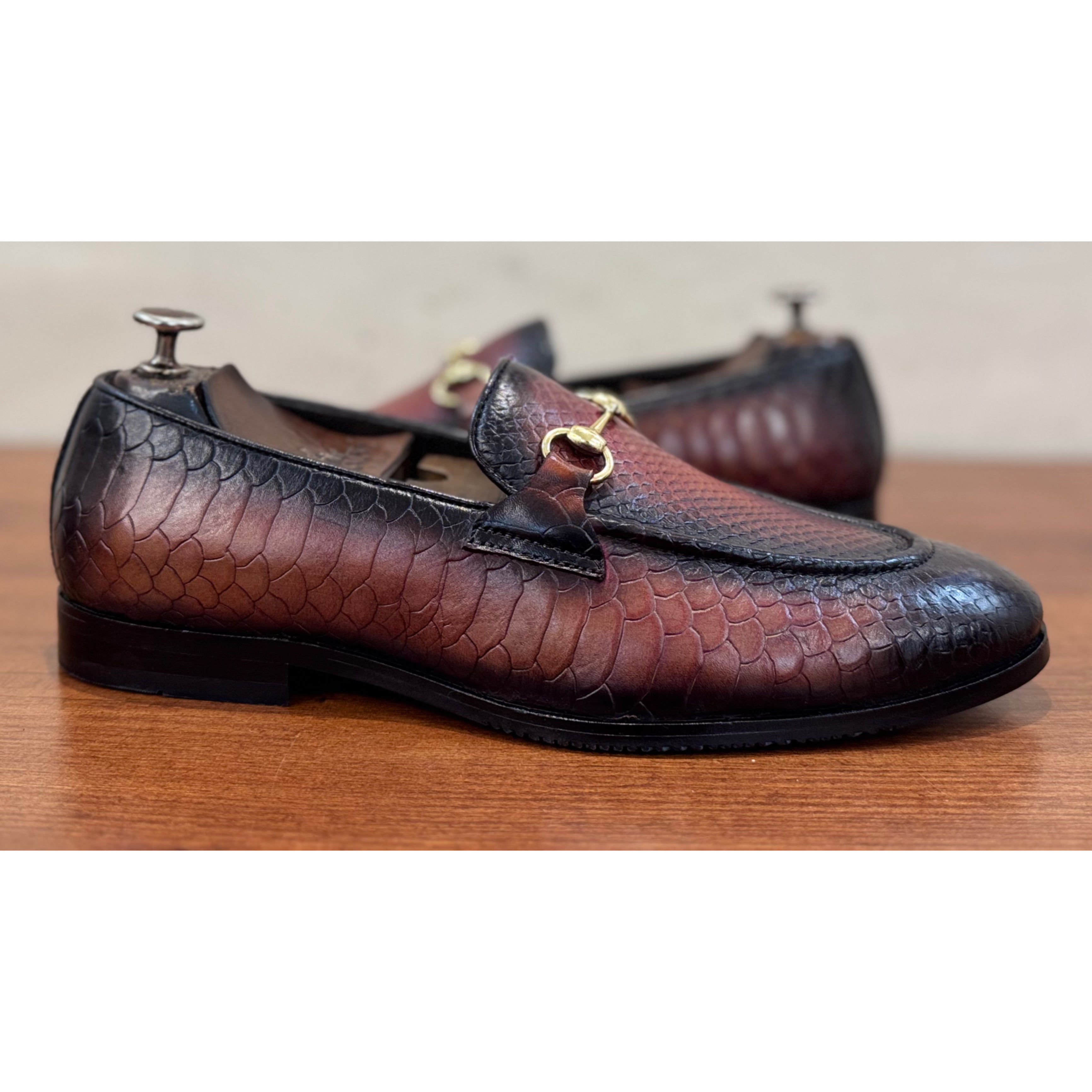 Python Embossed Loafers Hand Patina