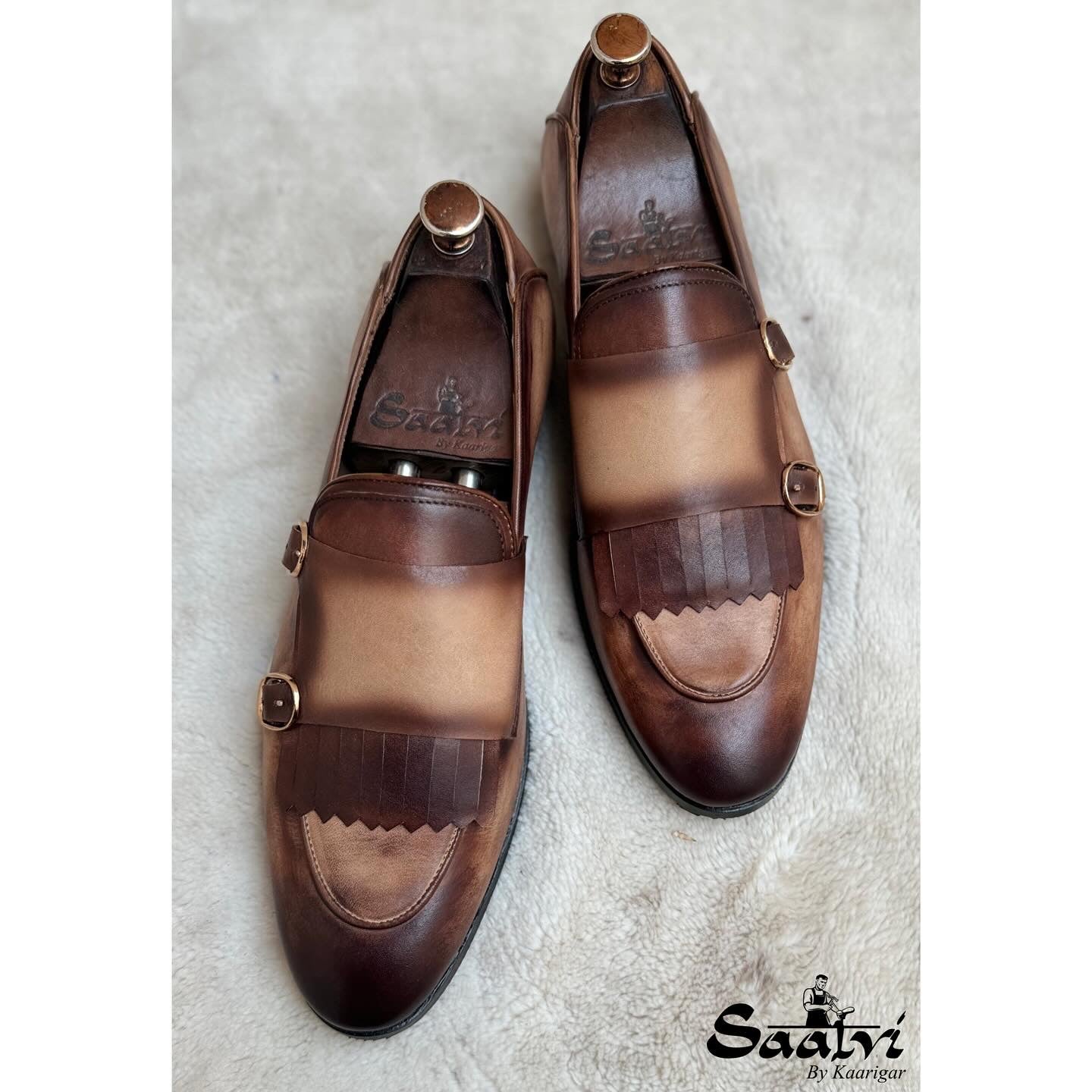 Double Monk Strap Loafers Hand Patina