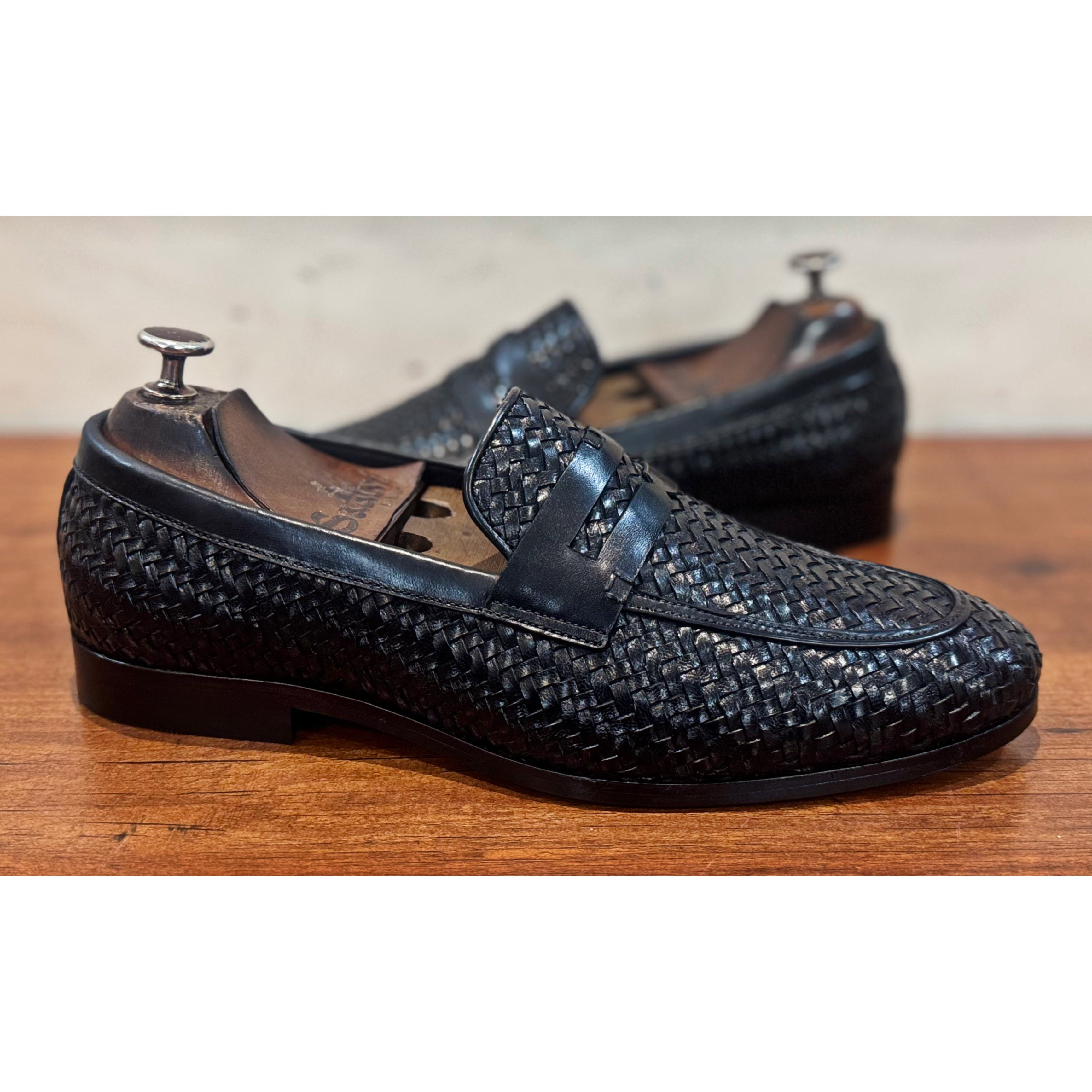 Penny Loafers Weave Leather Black