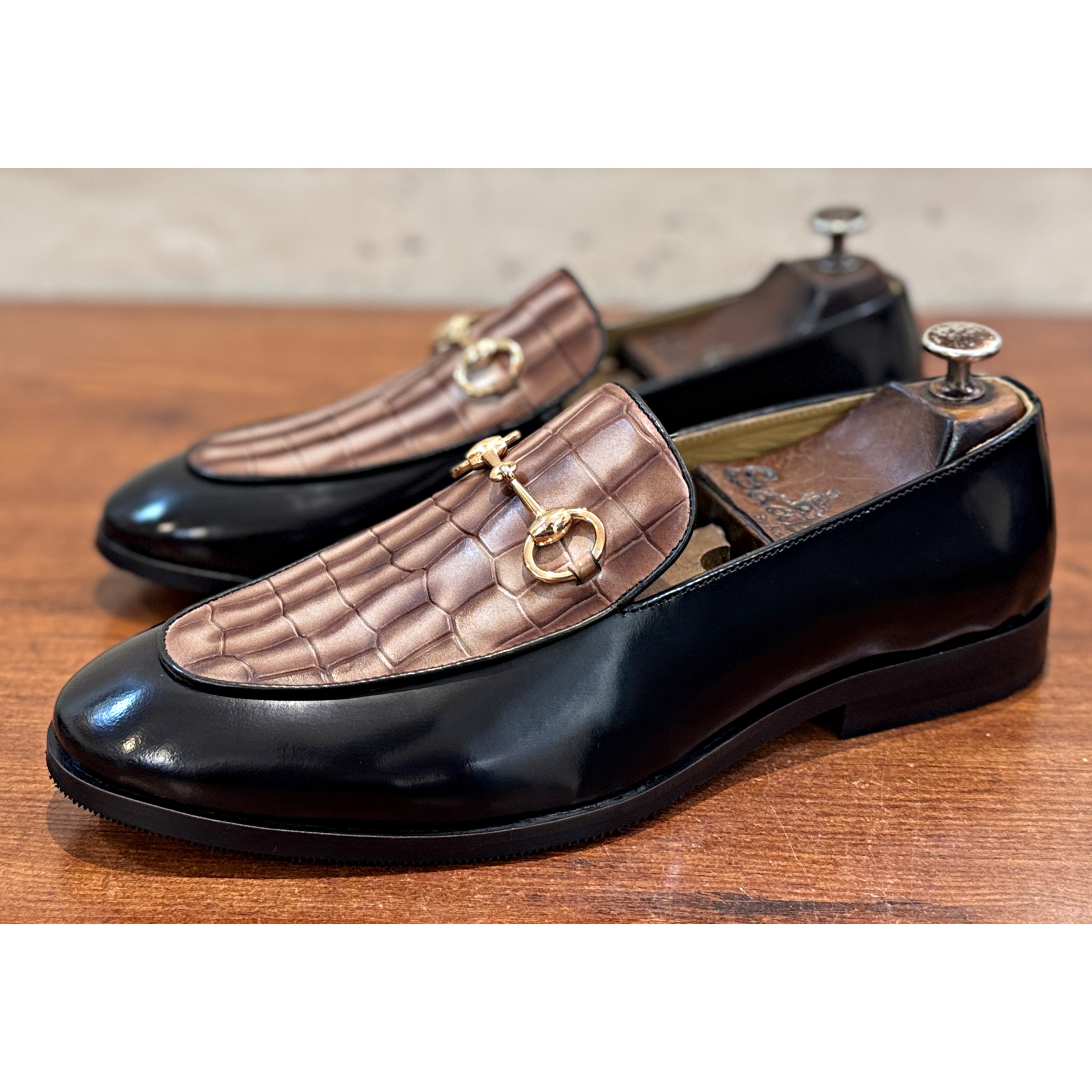 The Noir Croco Horsebit Loafer – Black & Bronze Luxury Leather Loafers