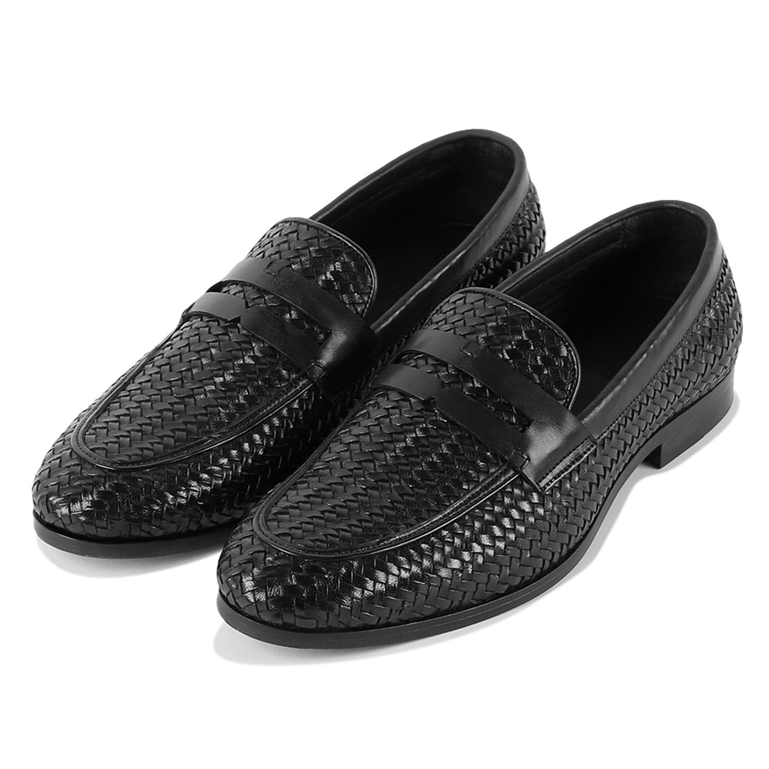Penny Loafers Weave Leather Black
