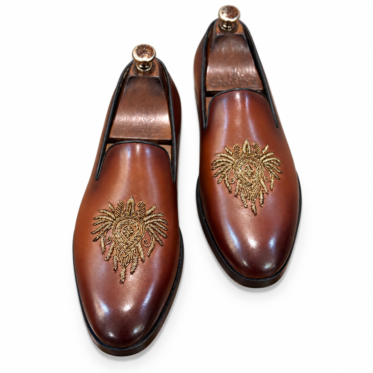 Aarambh Royal Brown Embroidered Slip-On Shoes