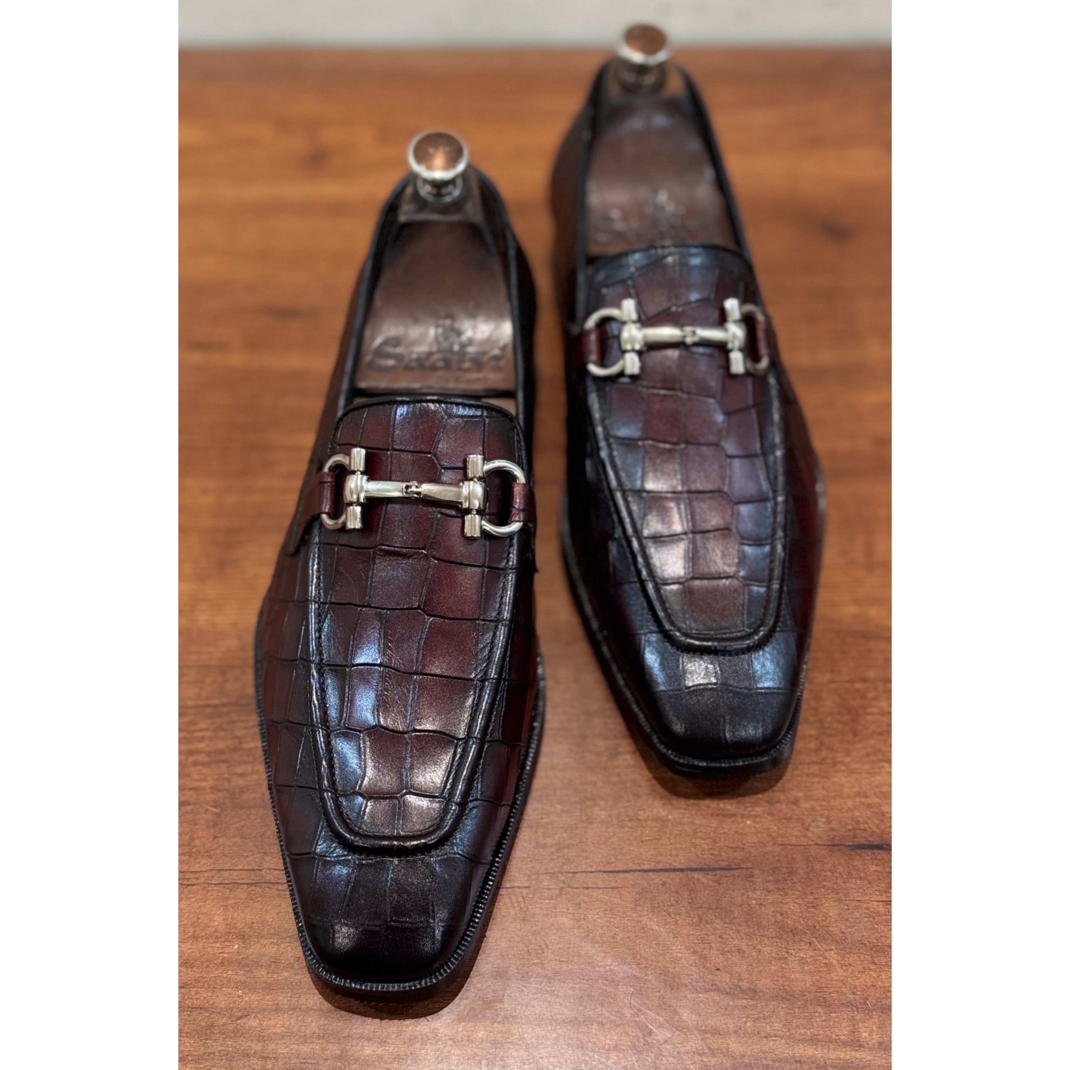Brown Croco Loafers With Buckle