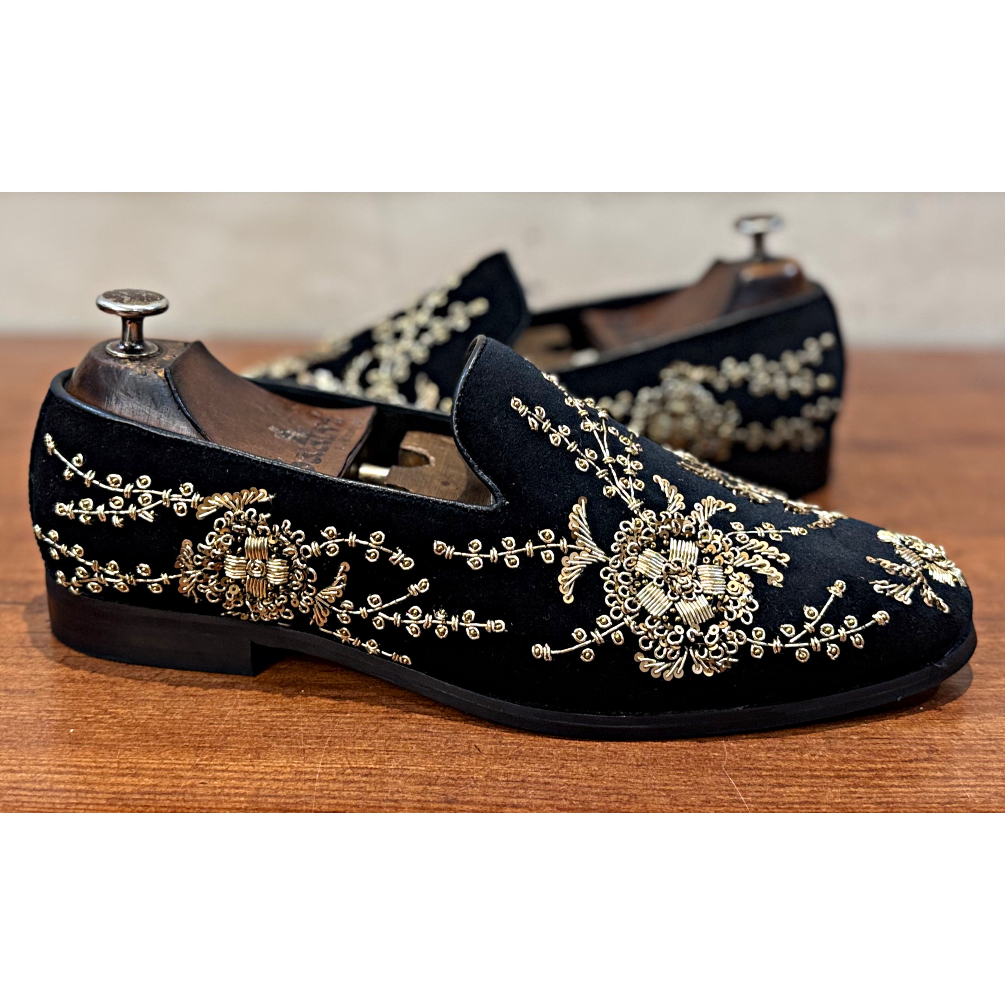 Black Velvet Gold Zardosi Slipon