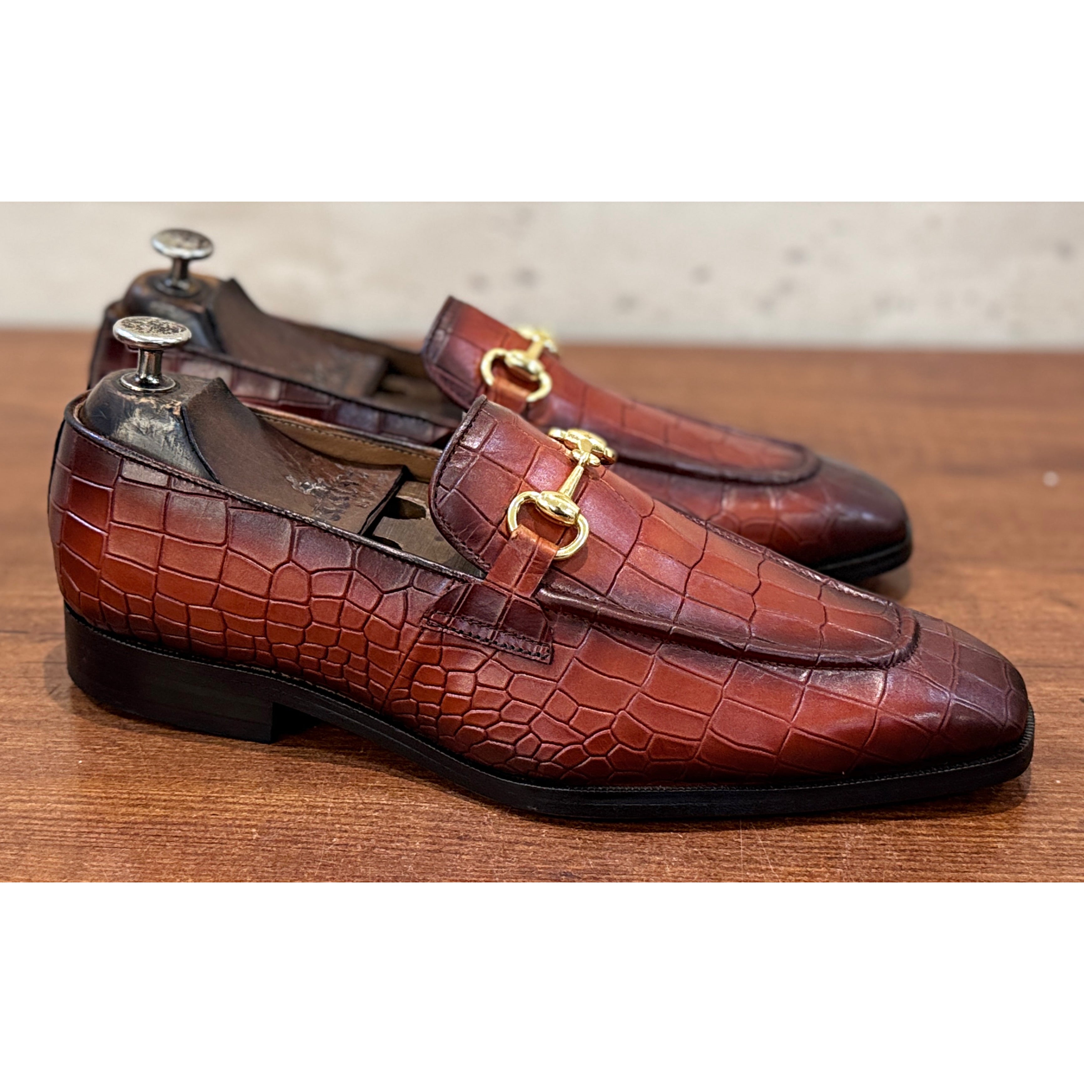 Savoy Spectator Monaco Croco Horsebit Loafers – Cognac Brown