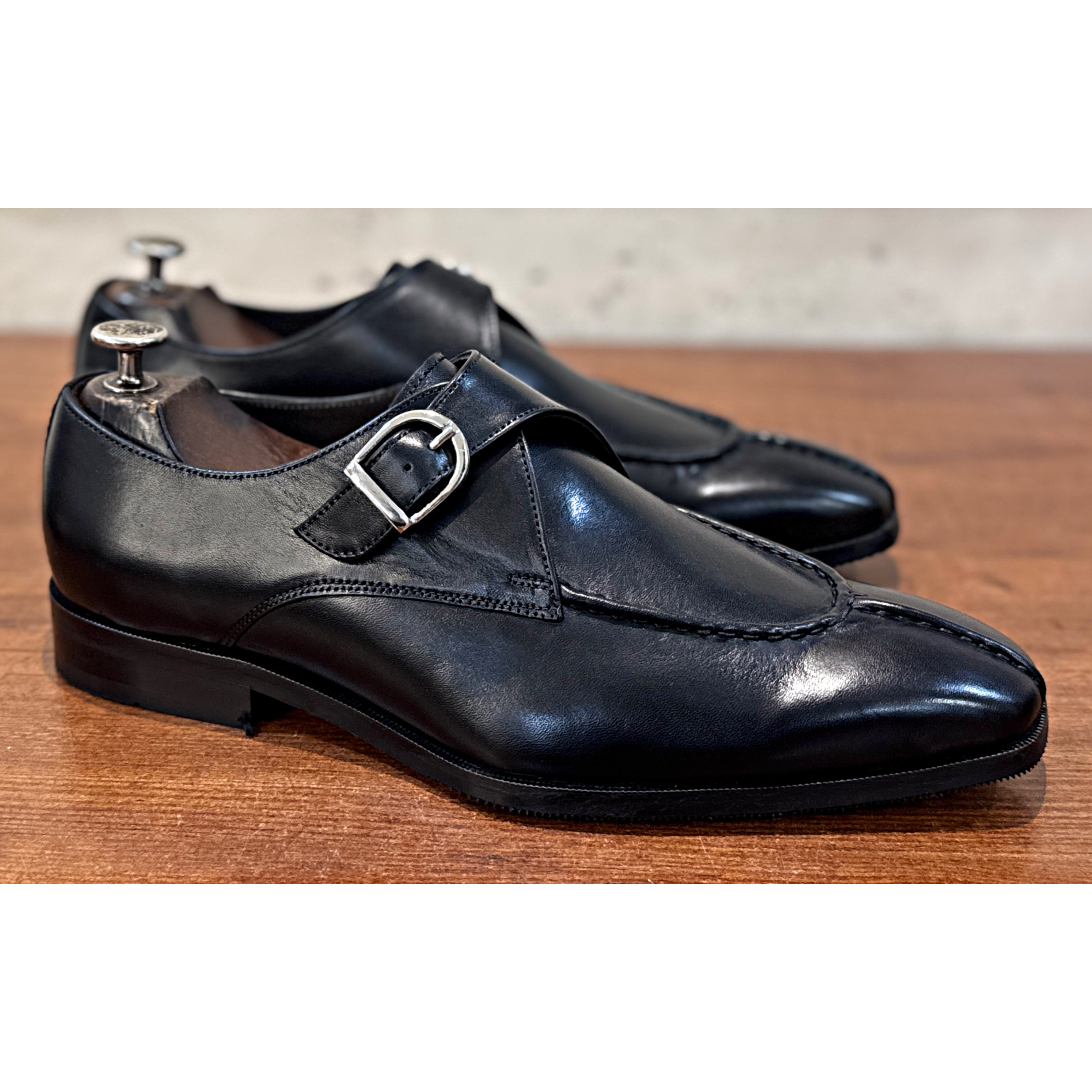 Savile Row Belgian Apron Monk Shoes – Noir Obsidian