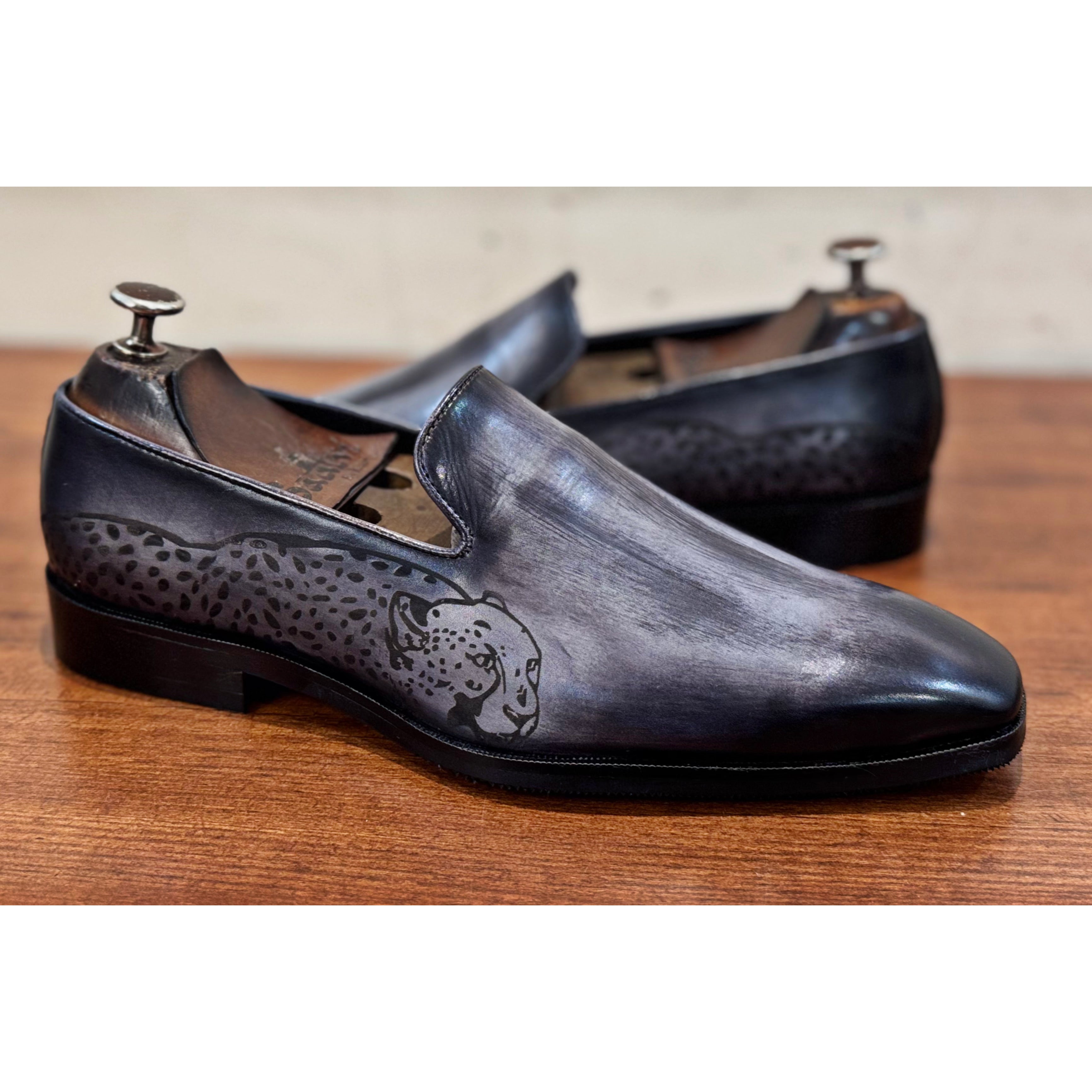 Grey Hand Patina Loafers Tiger