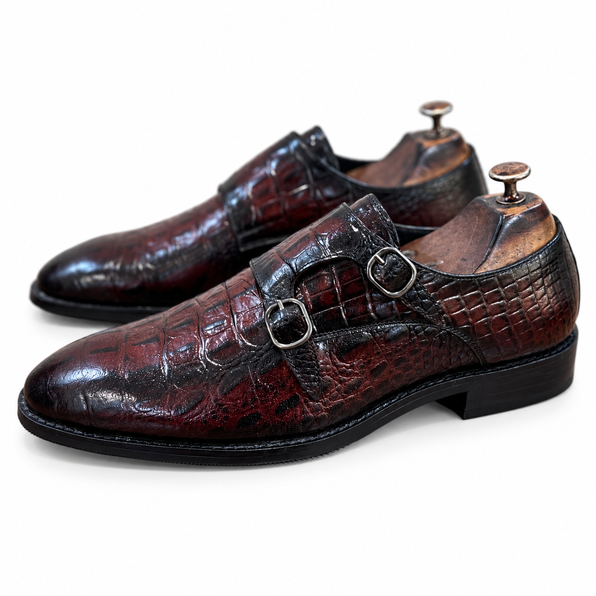 Espresso Croco Sovereign Double Monk Shoes