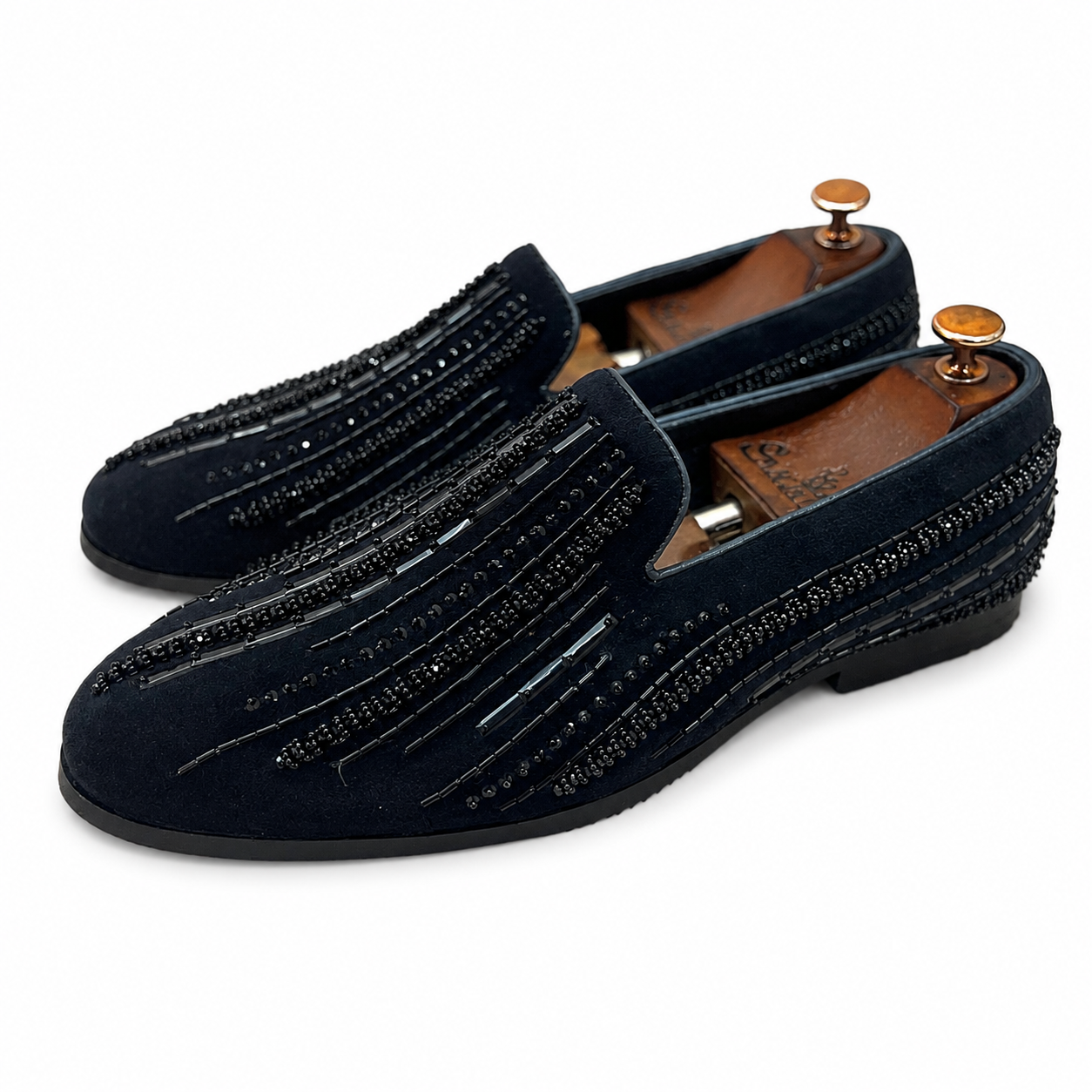 Barone Noir Black Embroidered Velvet Loafers