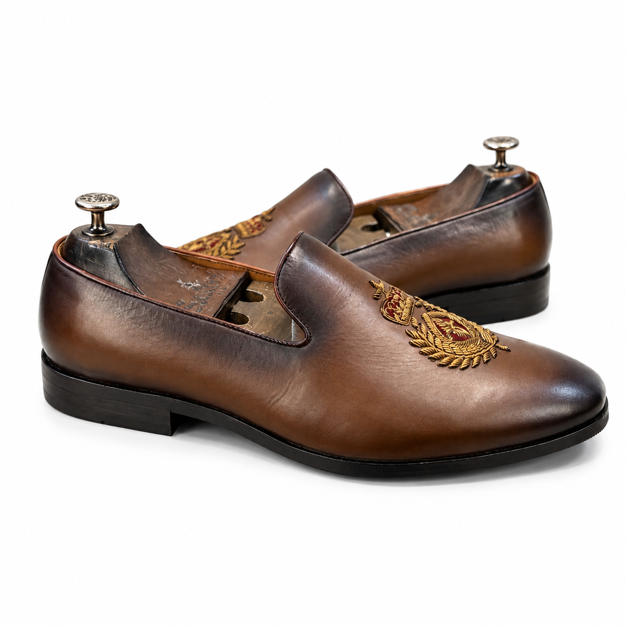 Nawab Brown Embroidered Slip-Ons