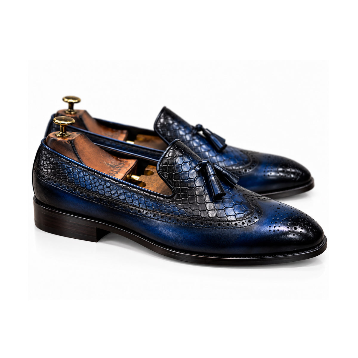 Cobalt Noir Croc-Embossed Leather Loafers