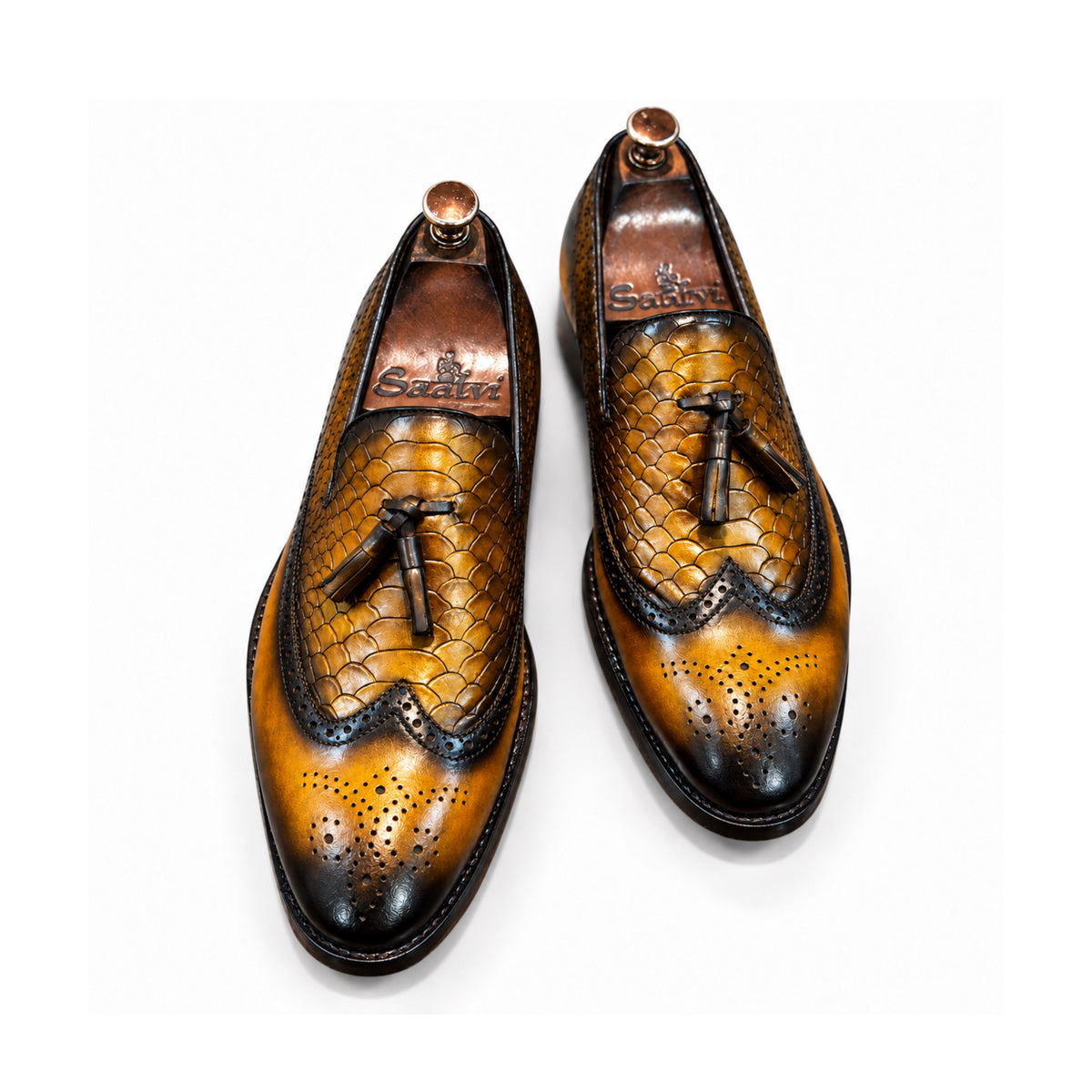 Amber Noir Croc Brogue Tassel Loafers
