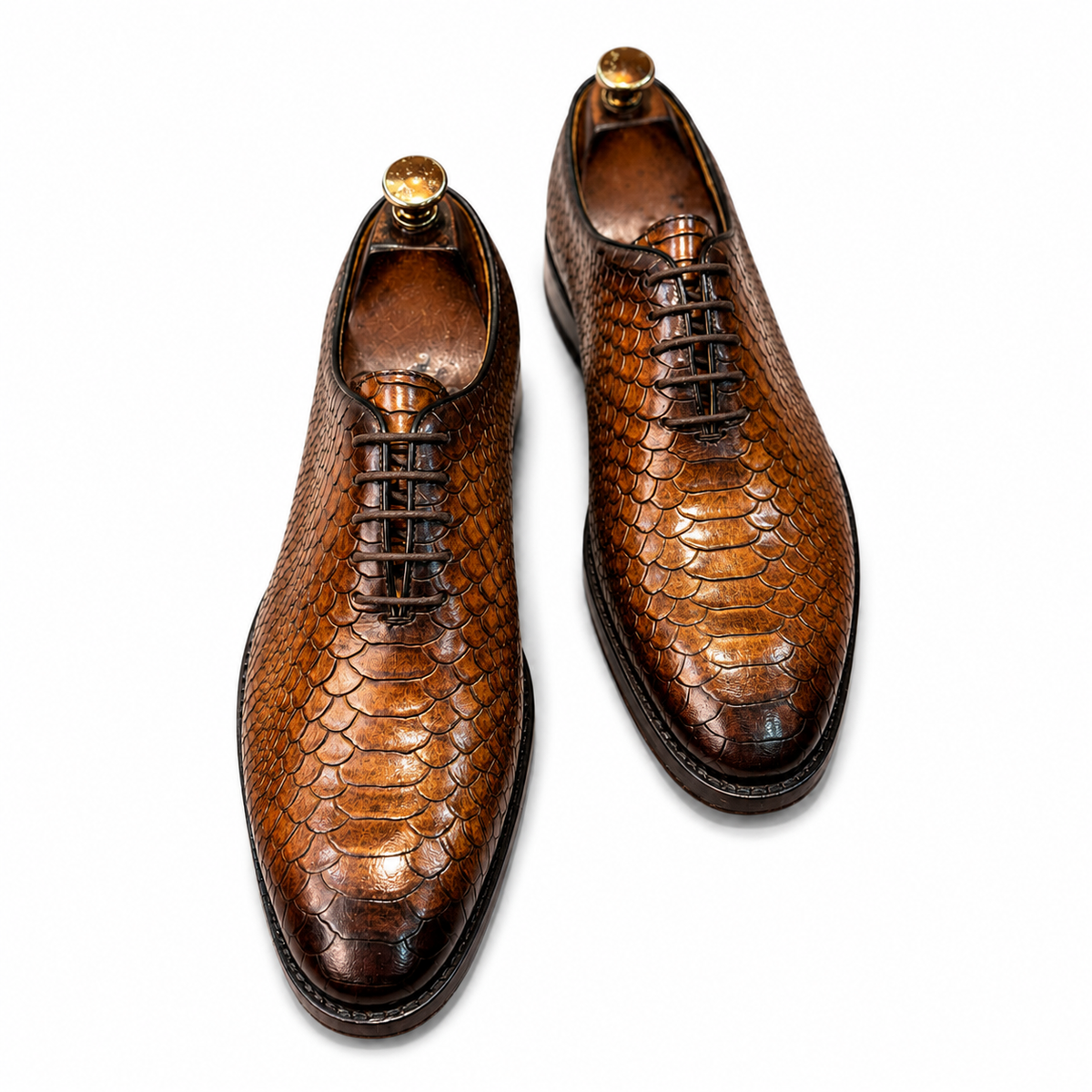 Cognac Snake Embossed Leather Oxford