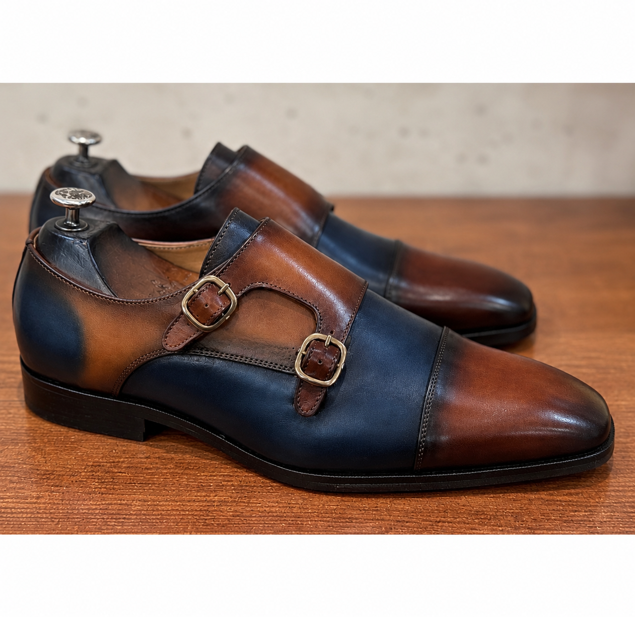 The Belgravia Admiral – Navy & Cognac Double Monk Strap Shoes